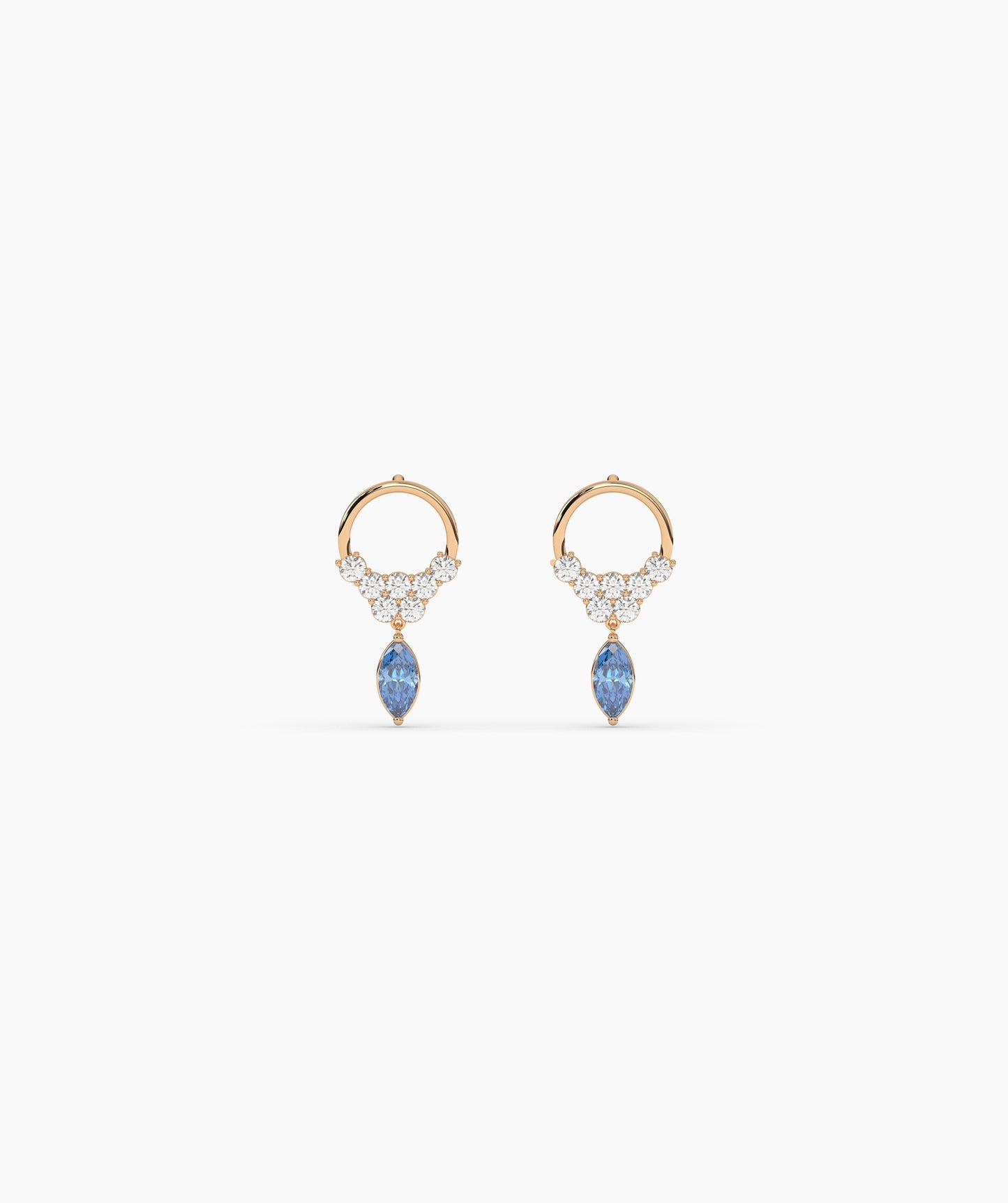 14K Gold Hoop Earrings with Blue Drop