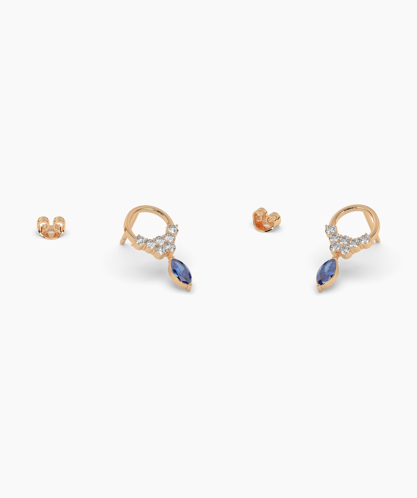 14K Gold Hoop Earrings with Blue Drop
