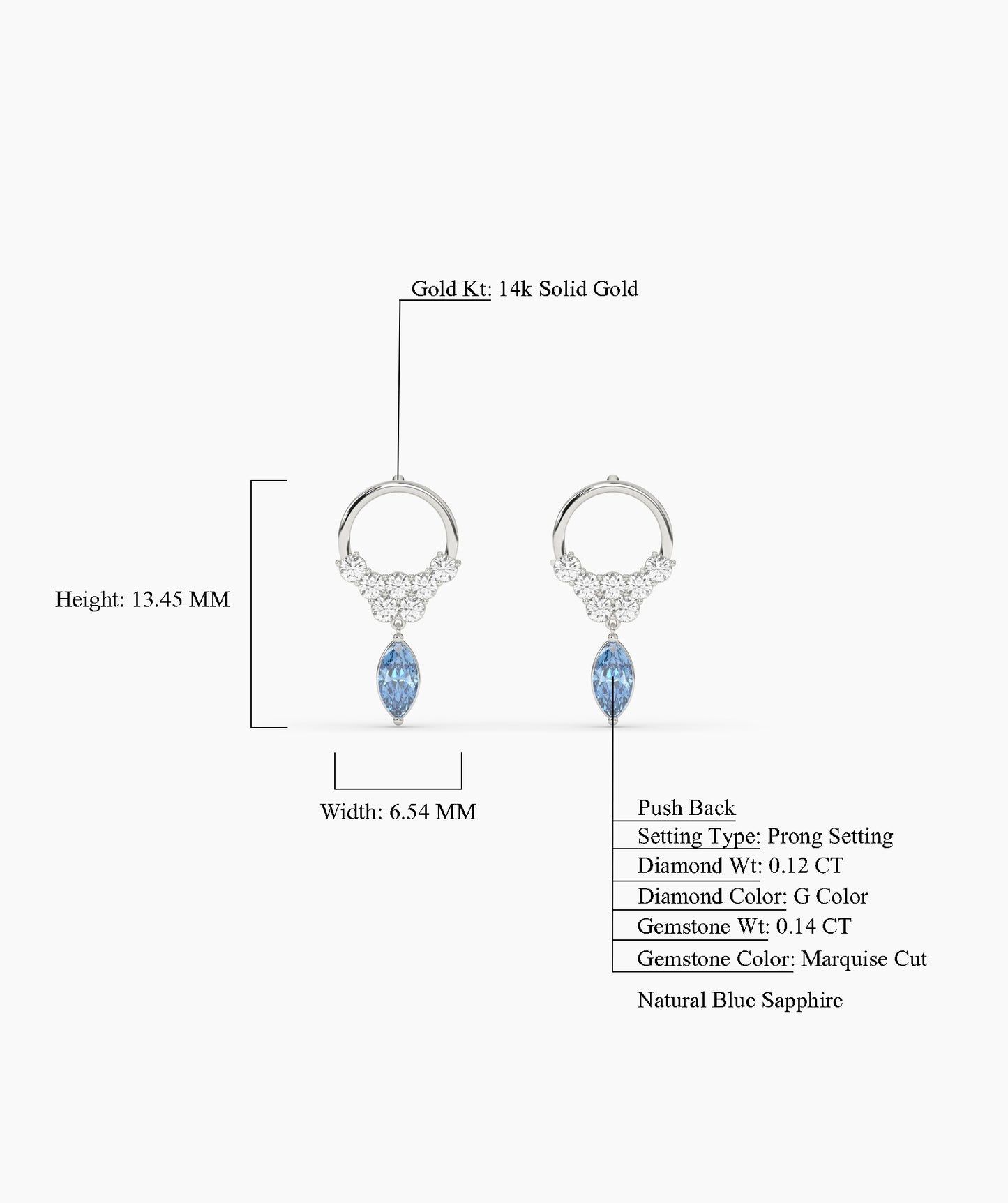 14K Gold Hoop Earrings with Blue Drop
