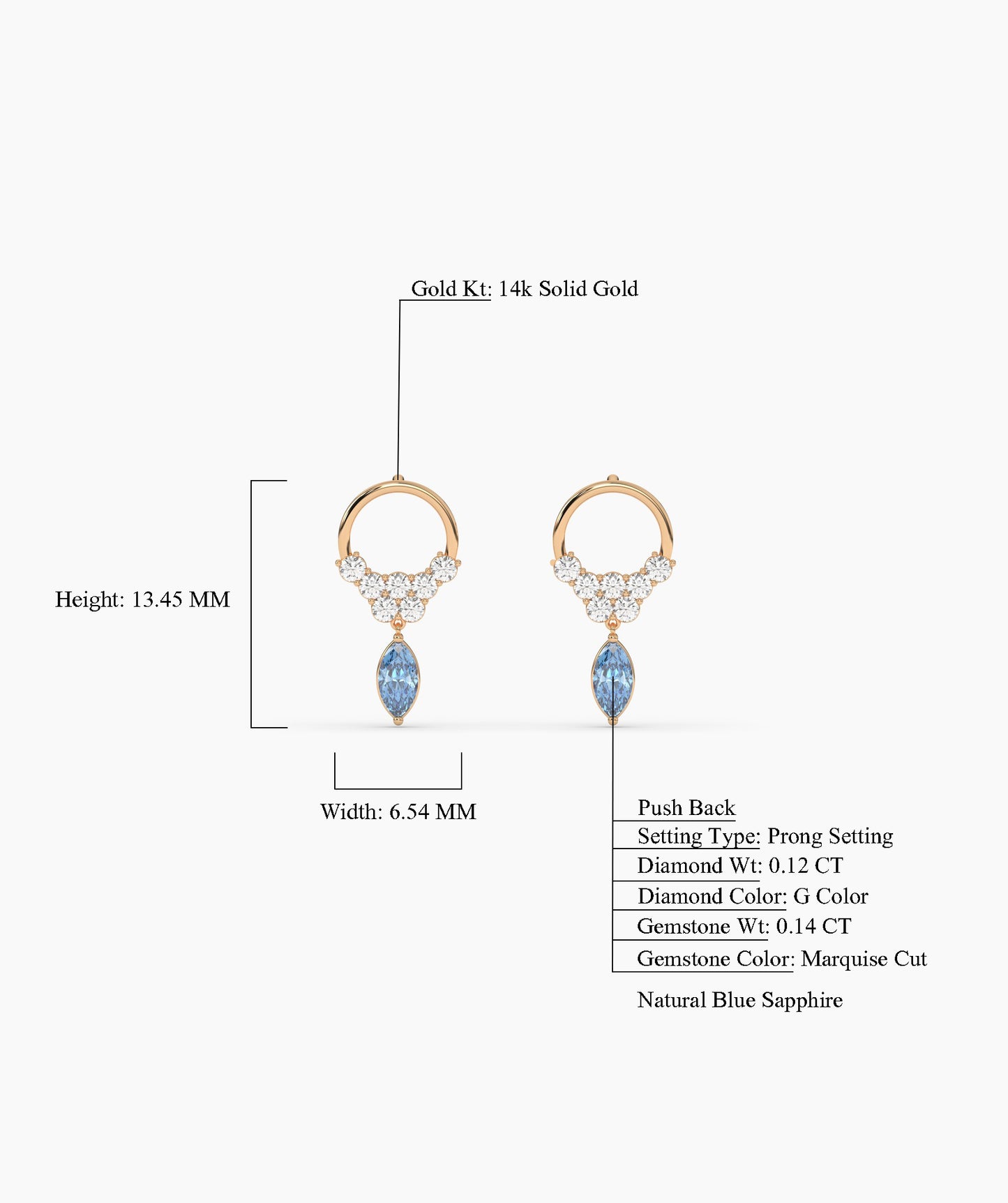 14K Gold Hoop Earrings with Blue Drop
