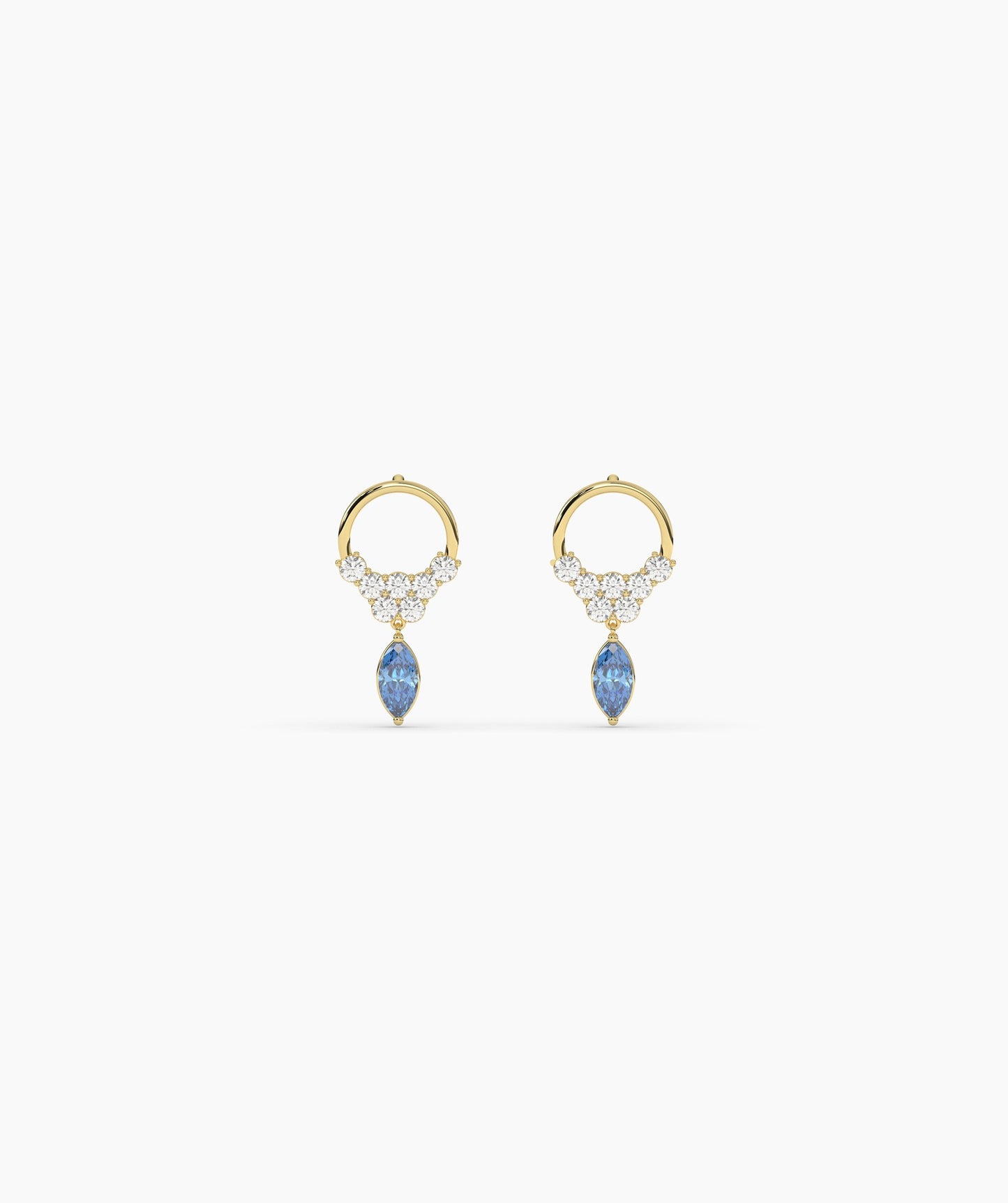 14K Gold Hoop Earrings with Blue Drop