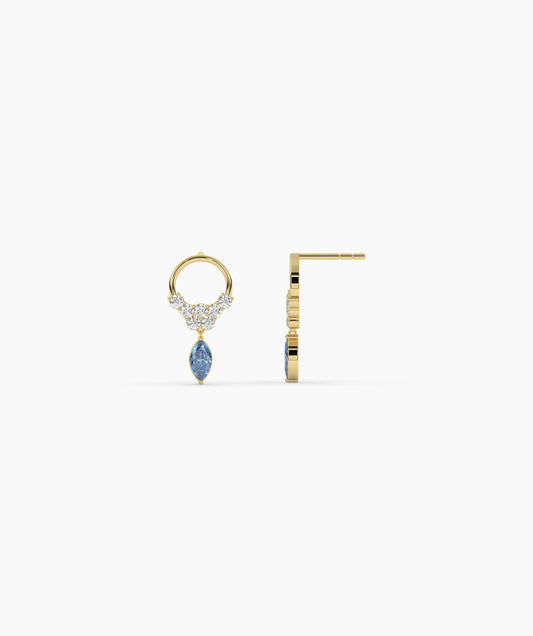 14K Gold Hoop Earrings with Blue Drop