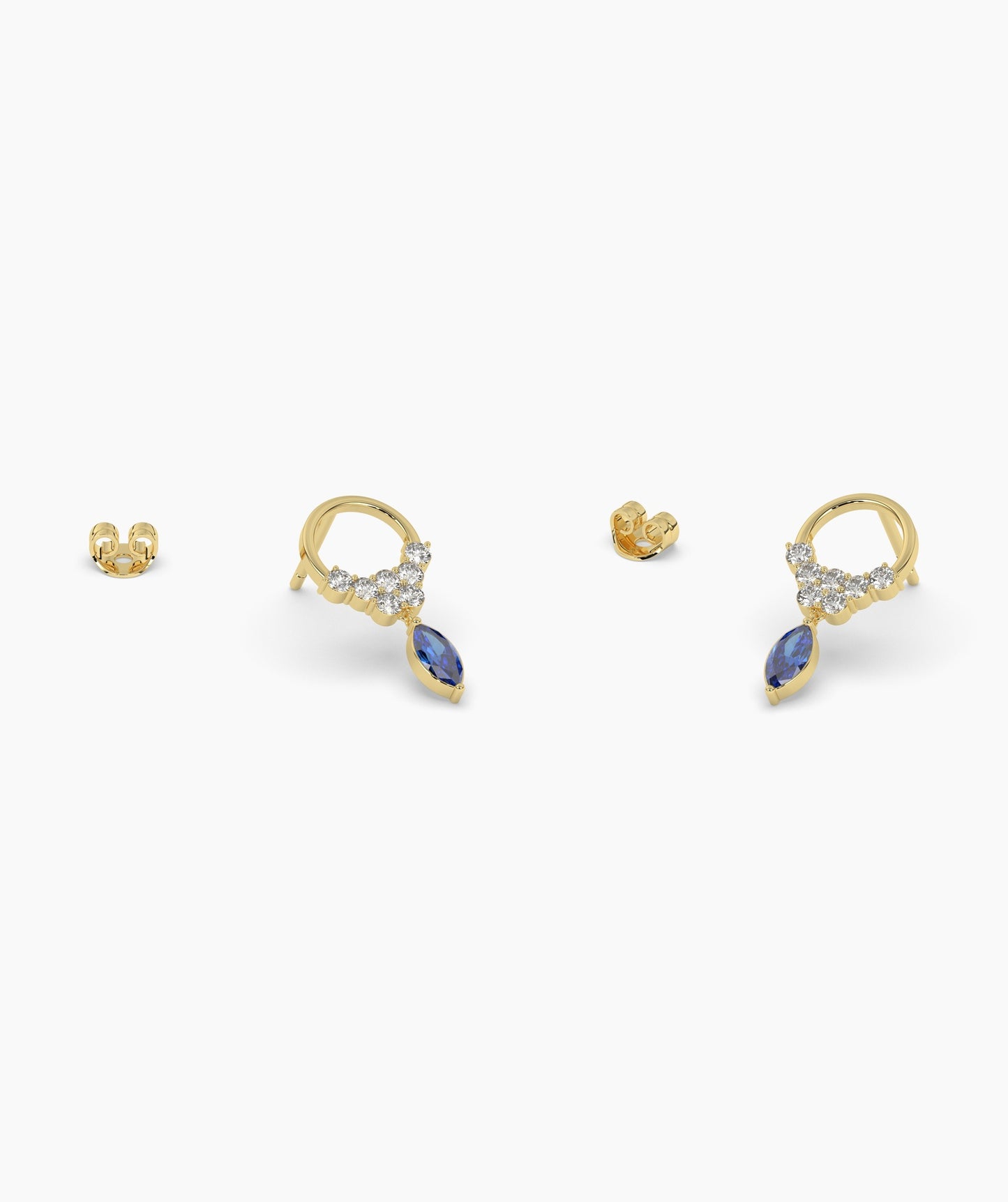 14K Gold Hoop Earrings with Blue Drop