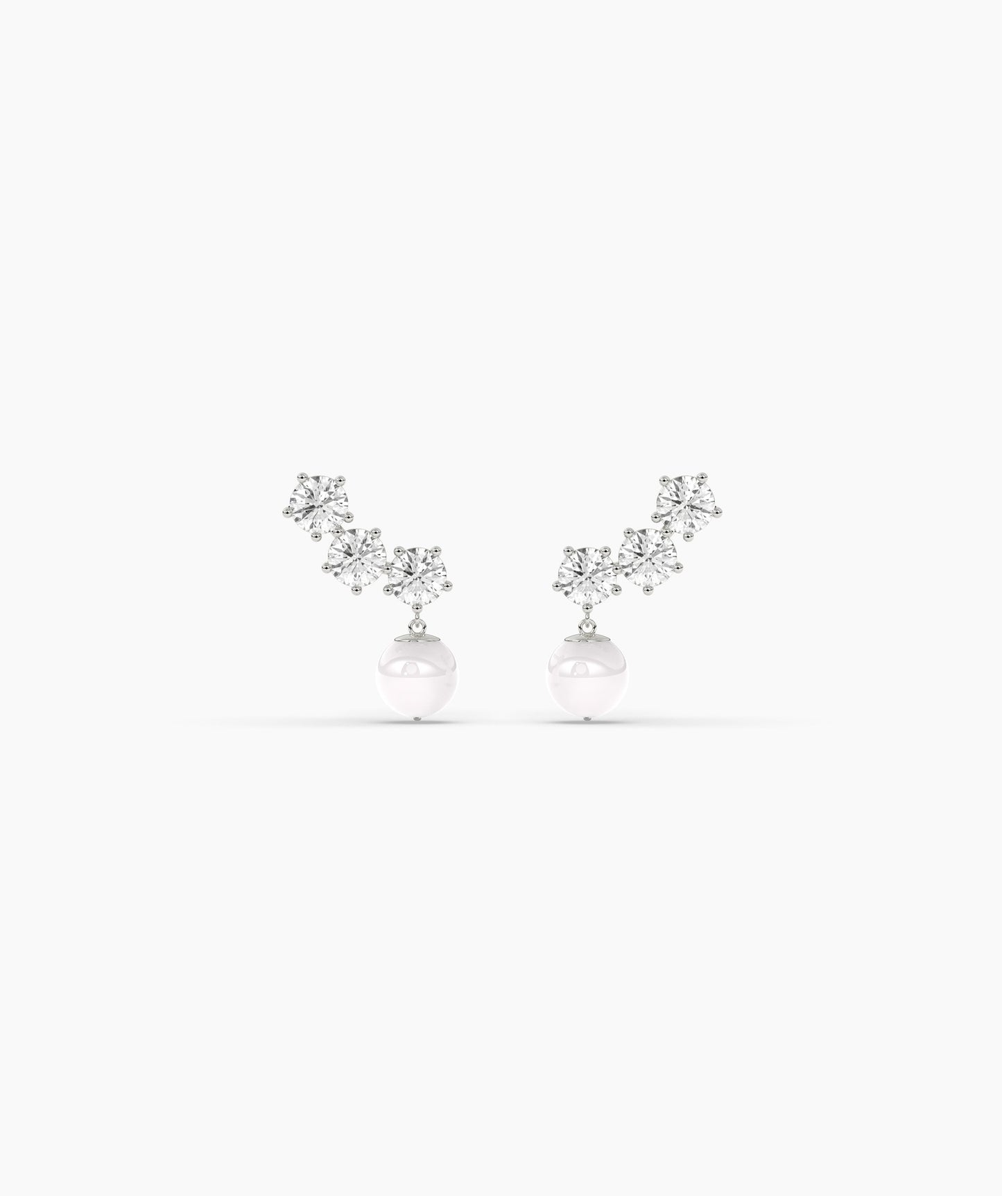 Modern Diamond and Pearl Drop Earrings
