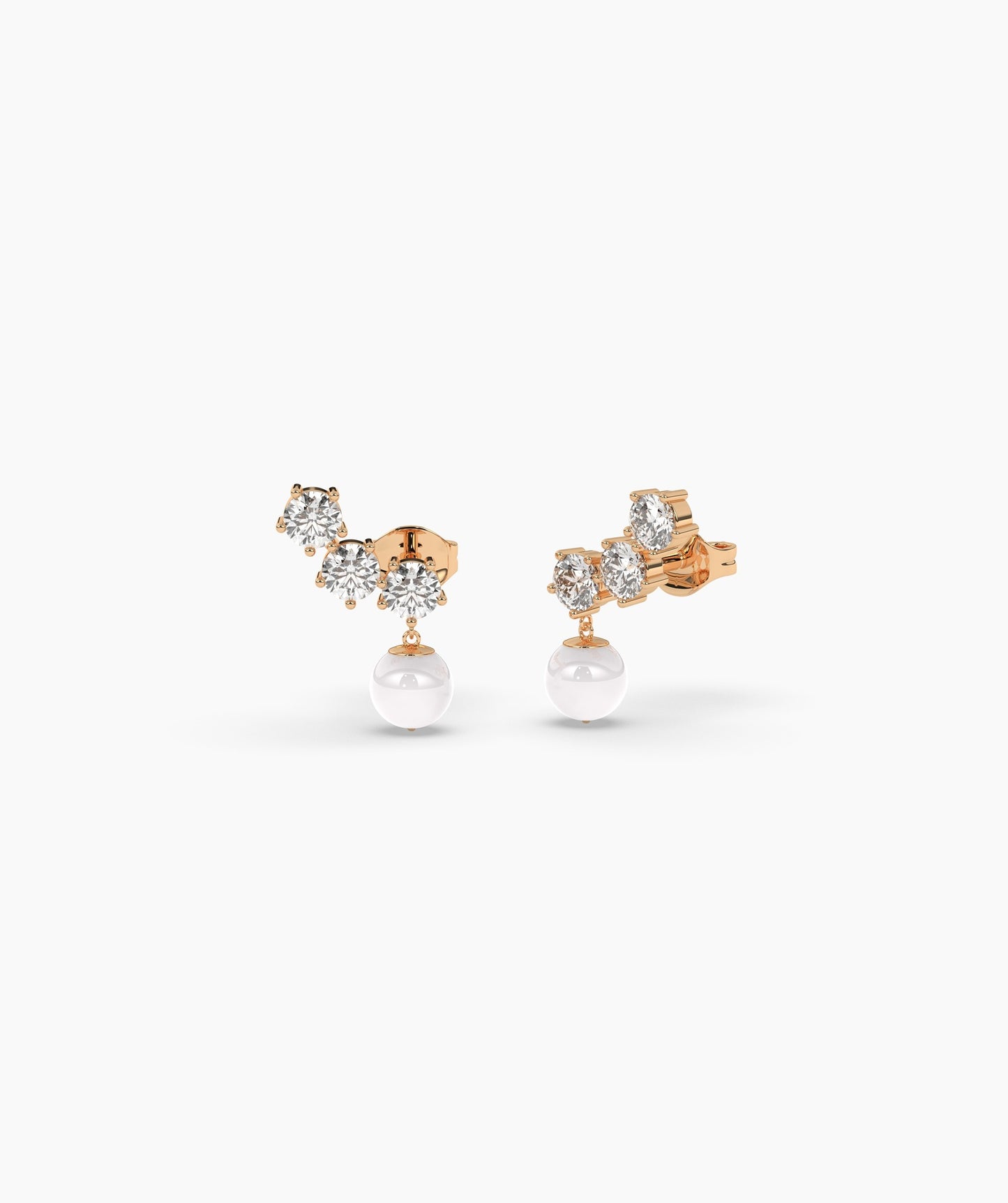 Modern Diamond and Pearl Drop Earrings