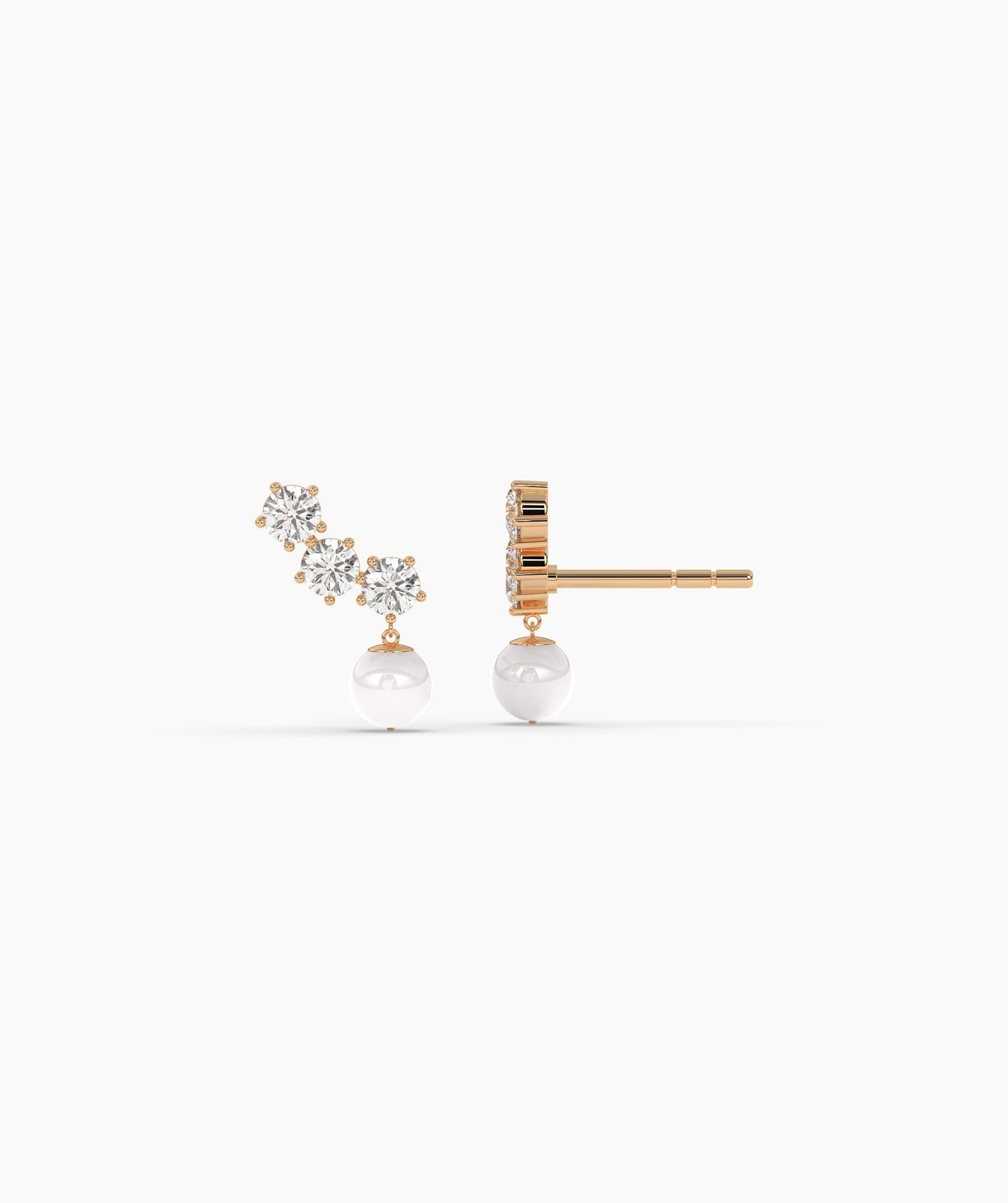 Modern Diamond and Pearl Drop Earrings