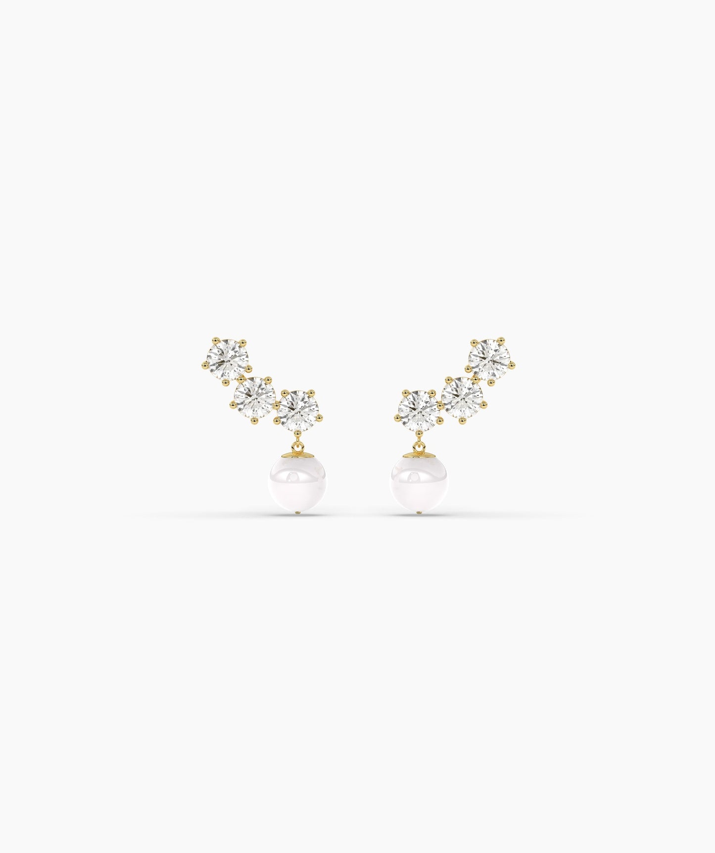 Modern Diamond and Pearl Drop Earrings