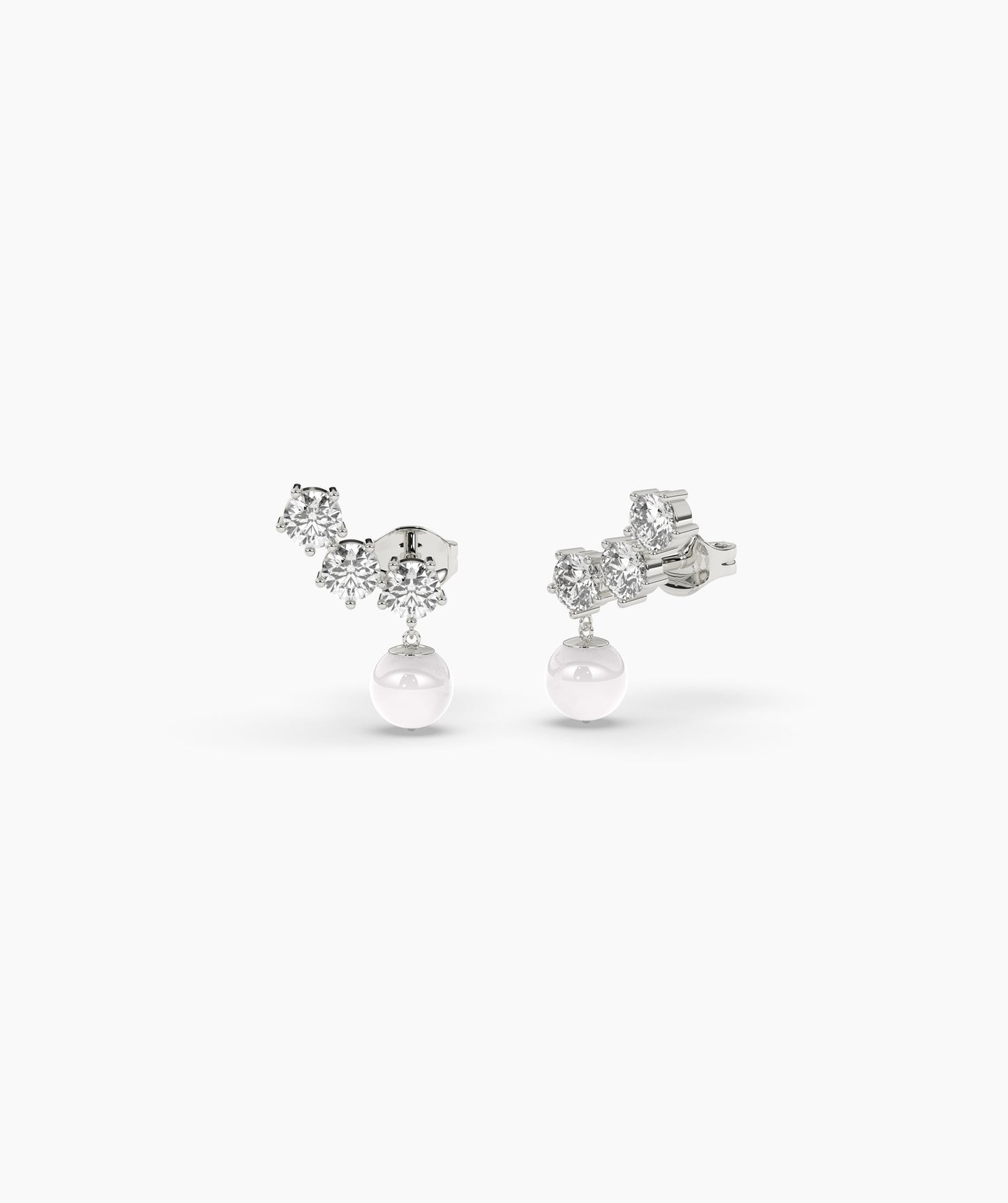 Modern Diamond and Pearl Drop Earrings
