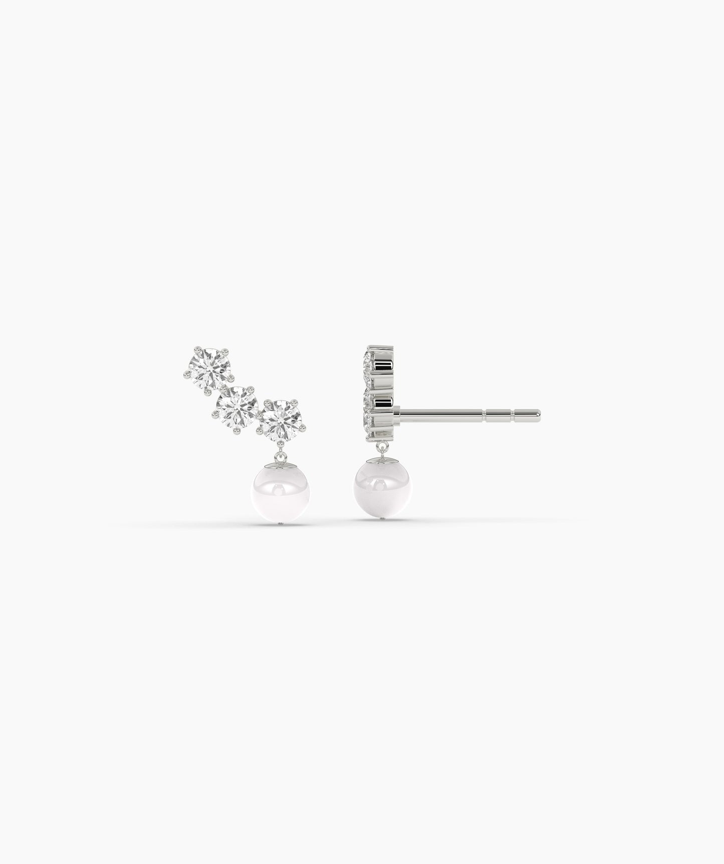 Modern Diamond and Pearl Drop Earrings