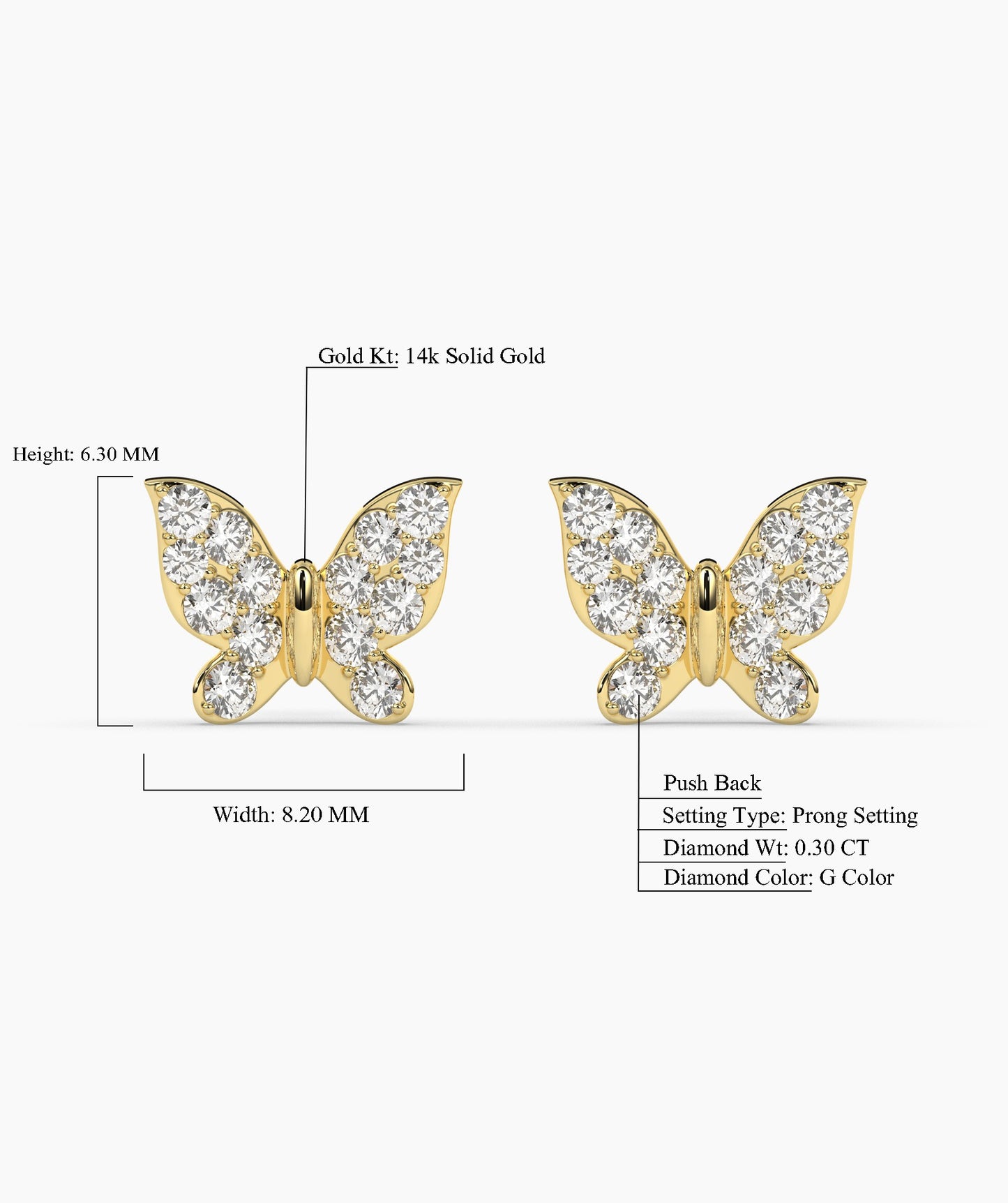 Dazzling Butterfly 14K Gold Stud Earrings