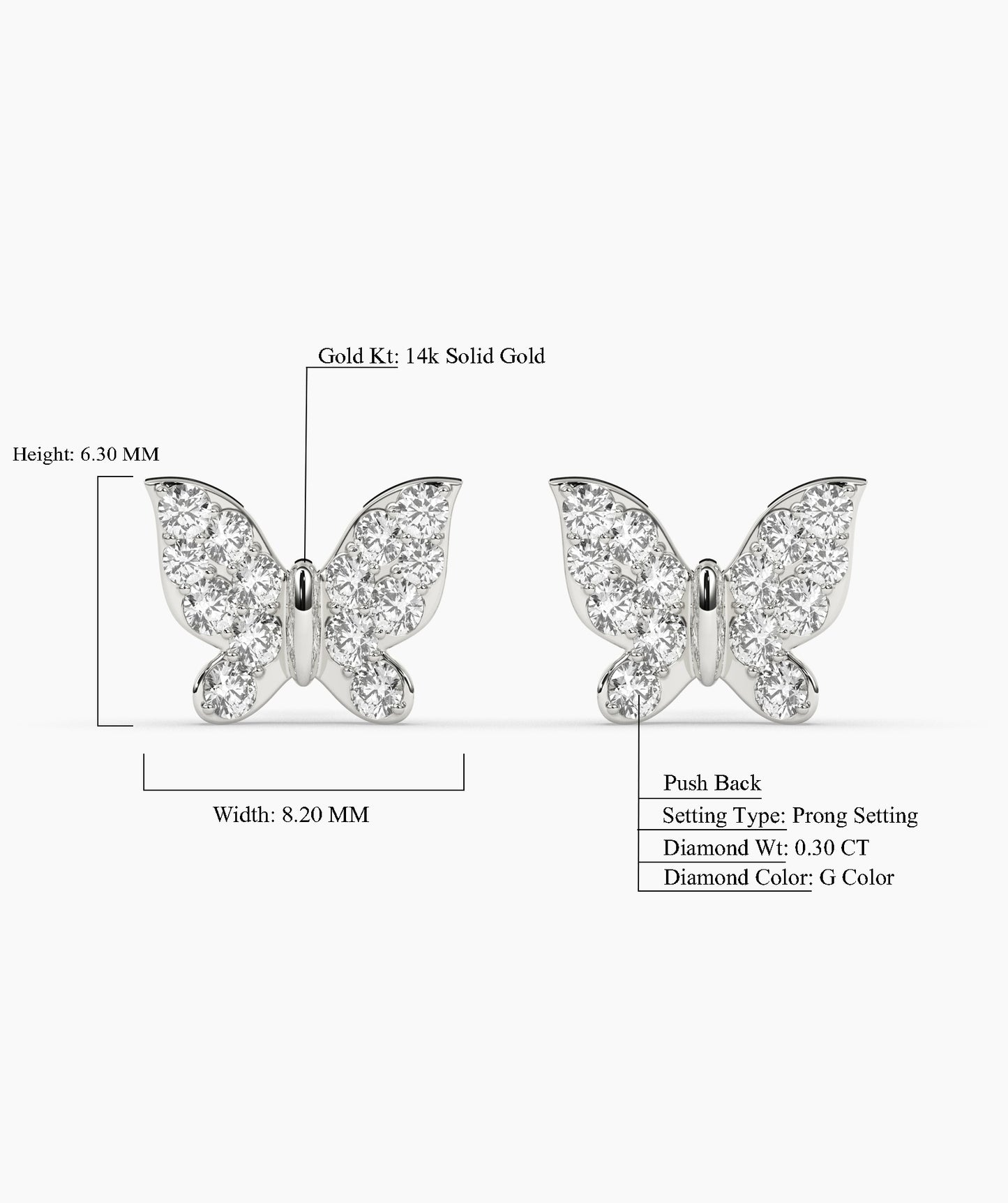 Dazzling Butterfly 14K Gold Stud Earrings