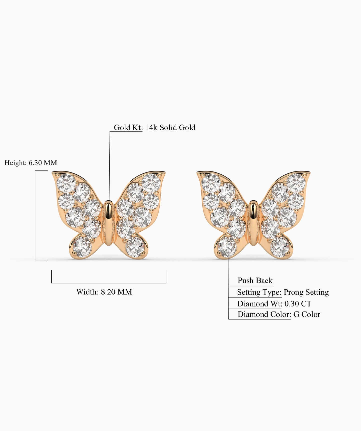 Dazzling Butterfly 14K Gold Stud Earrings