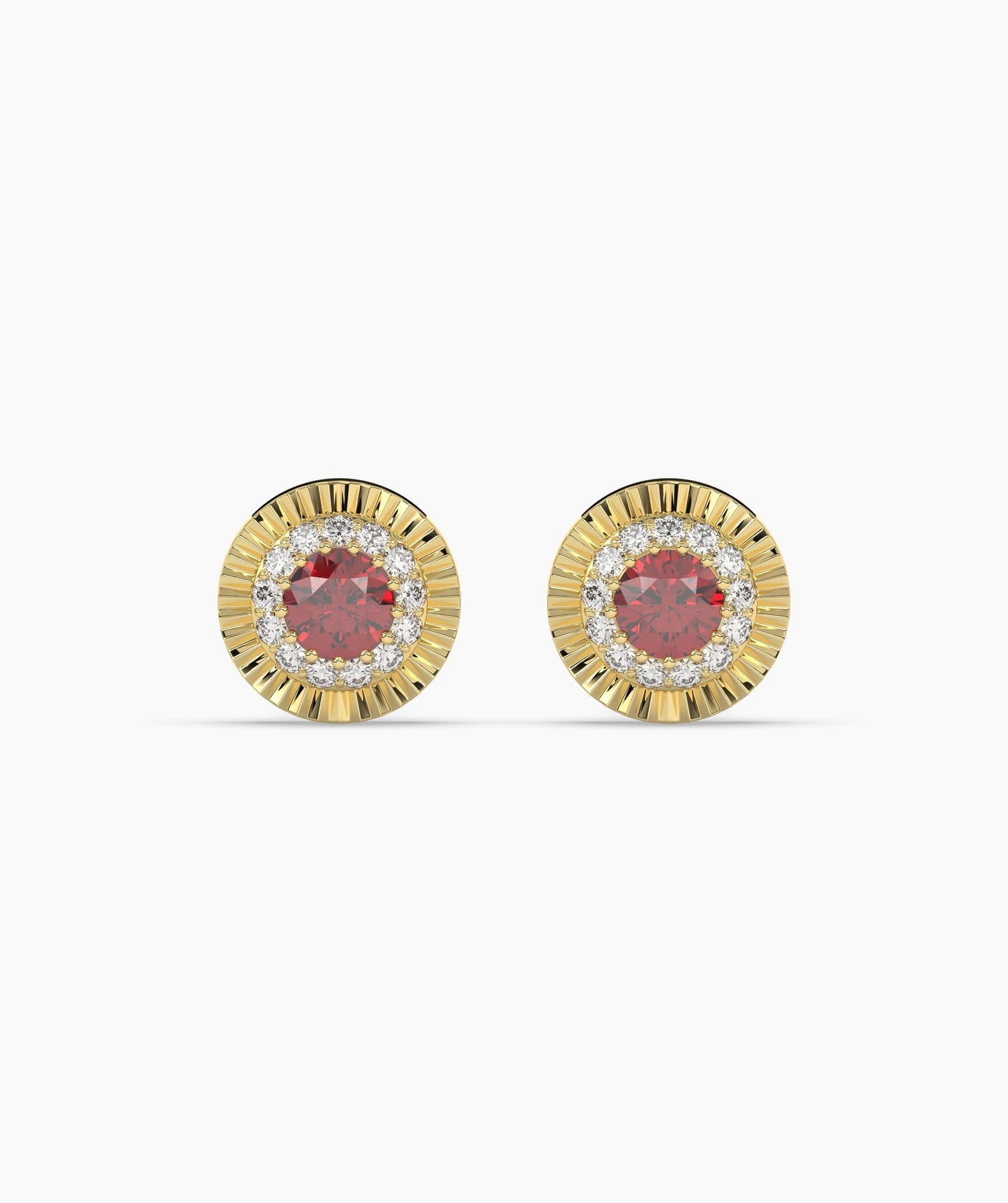 14K Gold Ruby Halo Stud Earrings