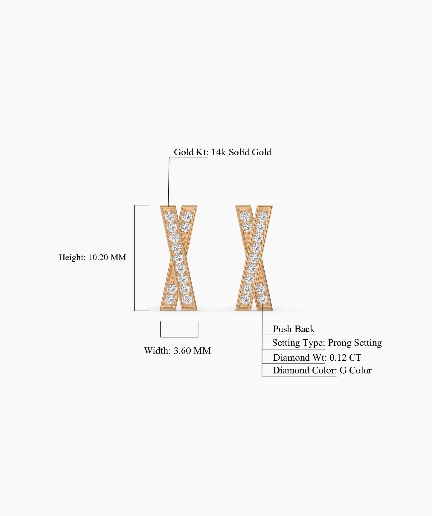 14K Solid Gold X-Shape Earrings