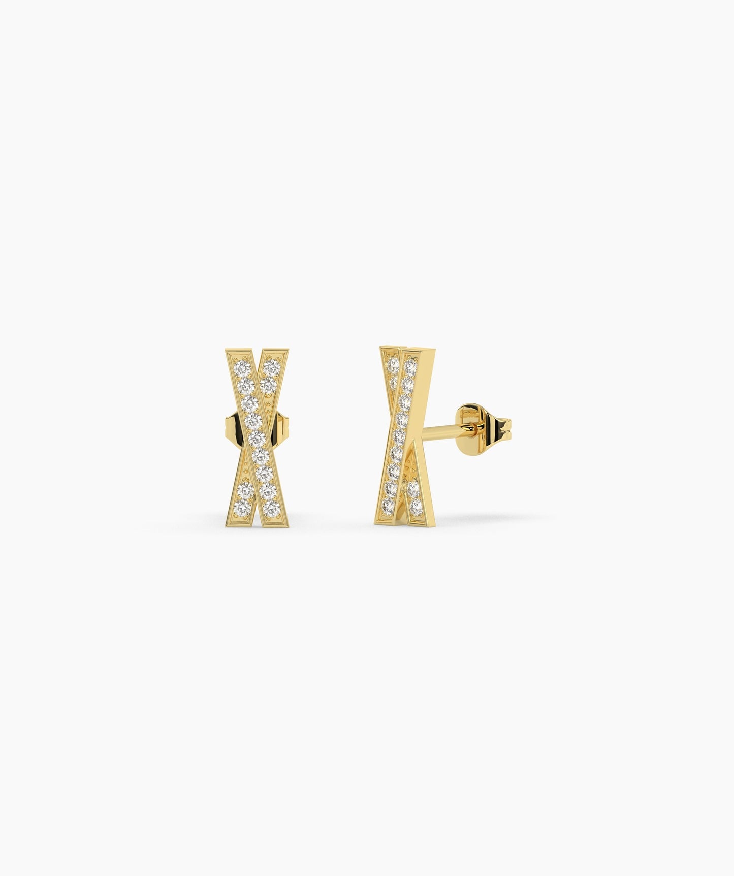 14K Solid Gold X-Shape Earrings