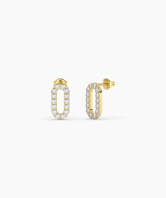 14K Gold Oval Style Sparkle Studs