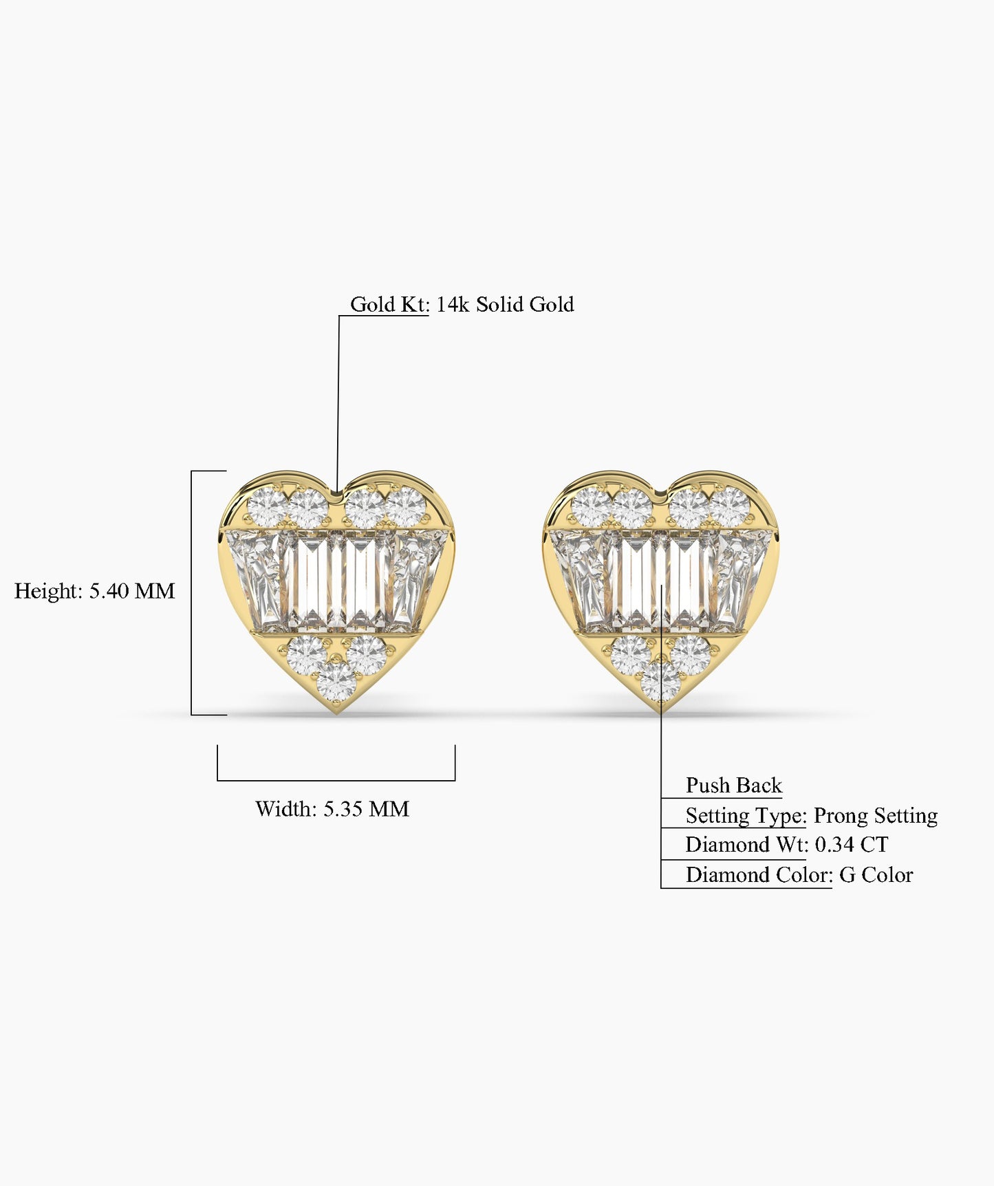 Baguette Diamond Heart Earrings