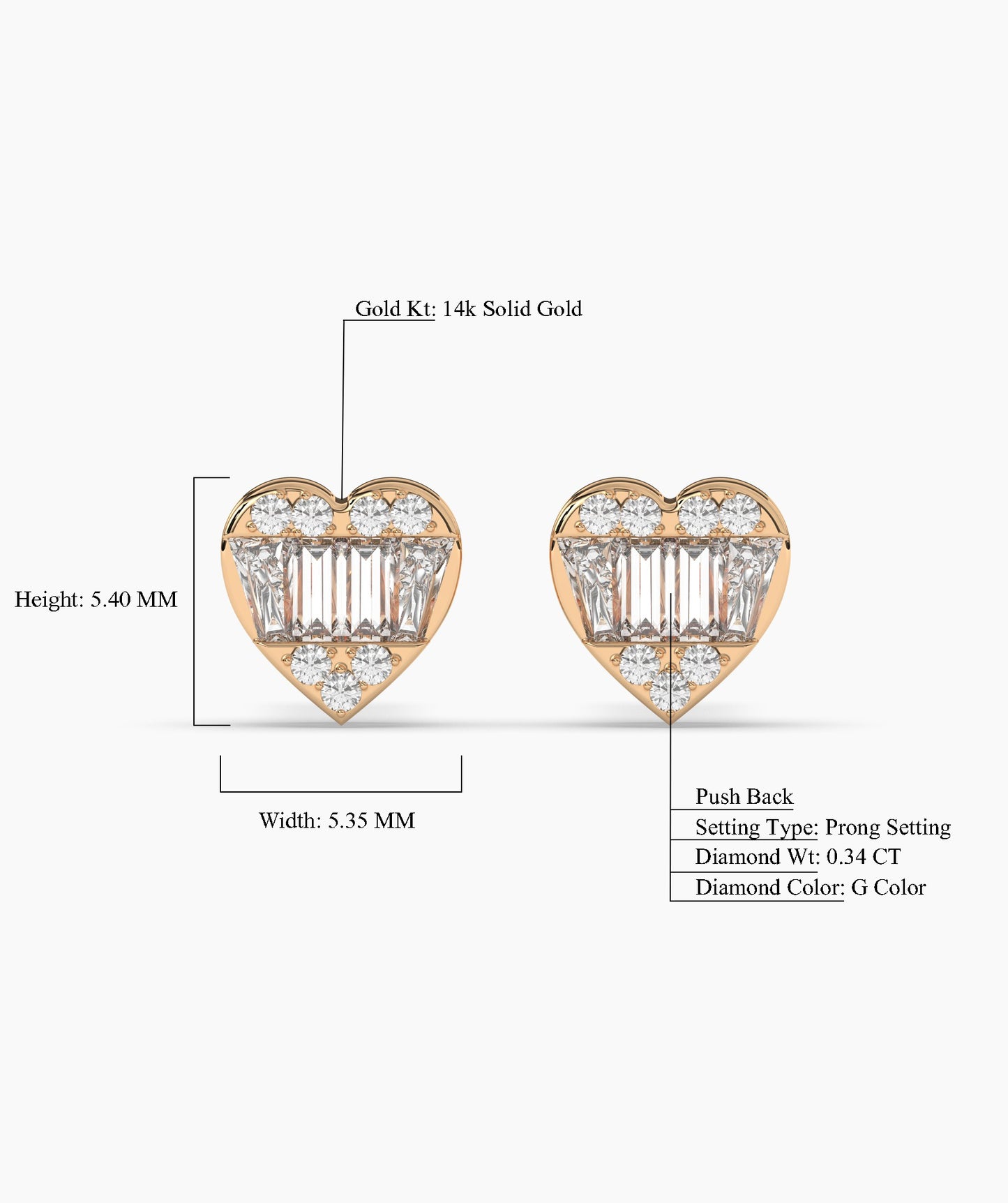 Baguette Diamond Heart Earrings