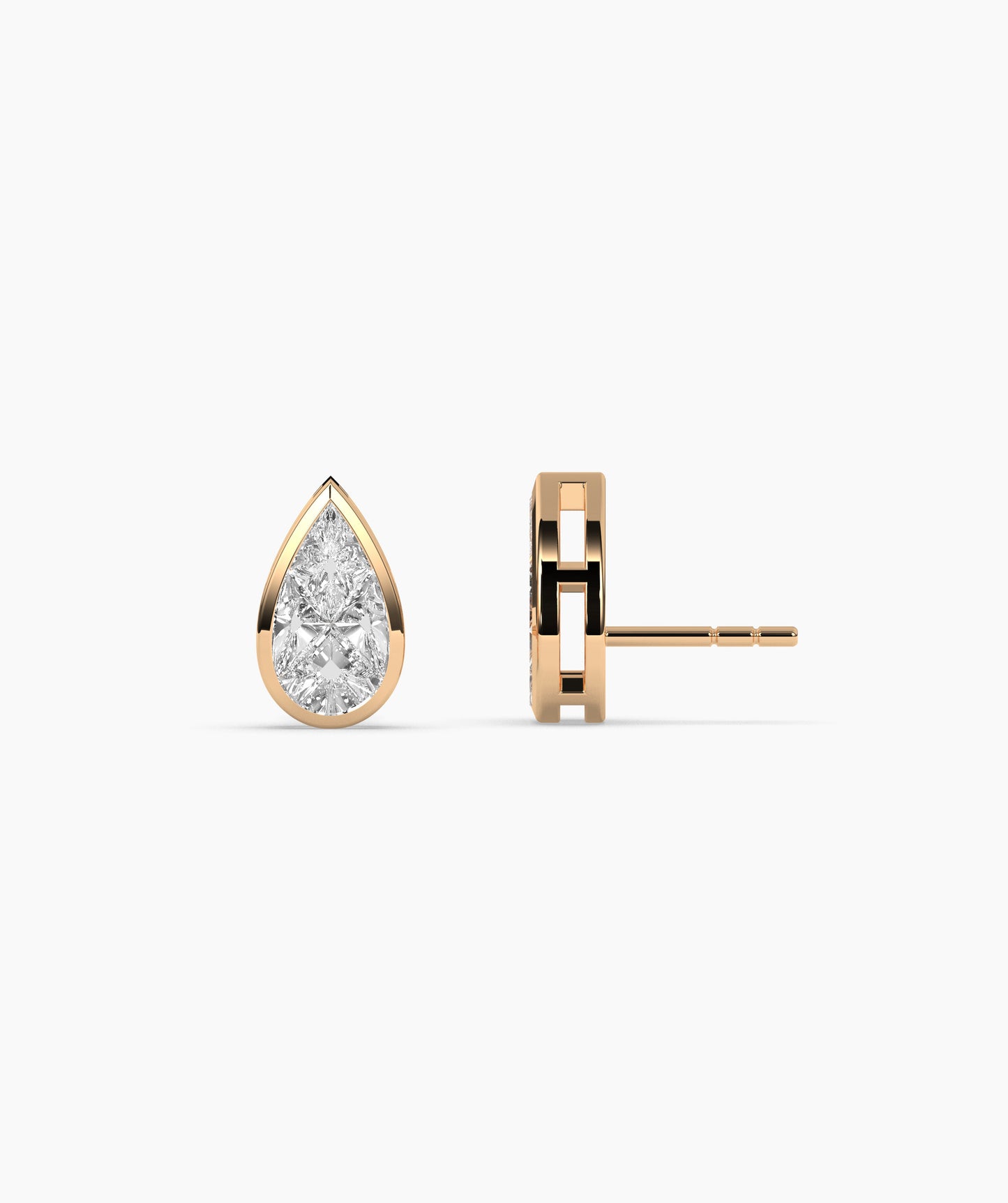 Sleek Bezel-Set Pear Diamond Studs