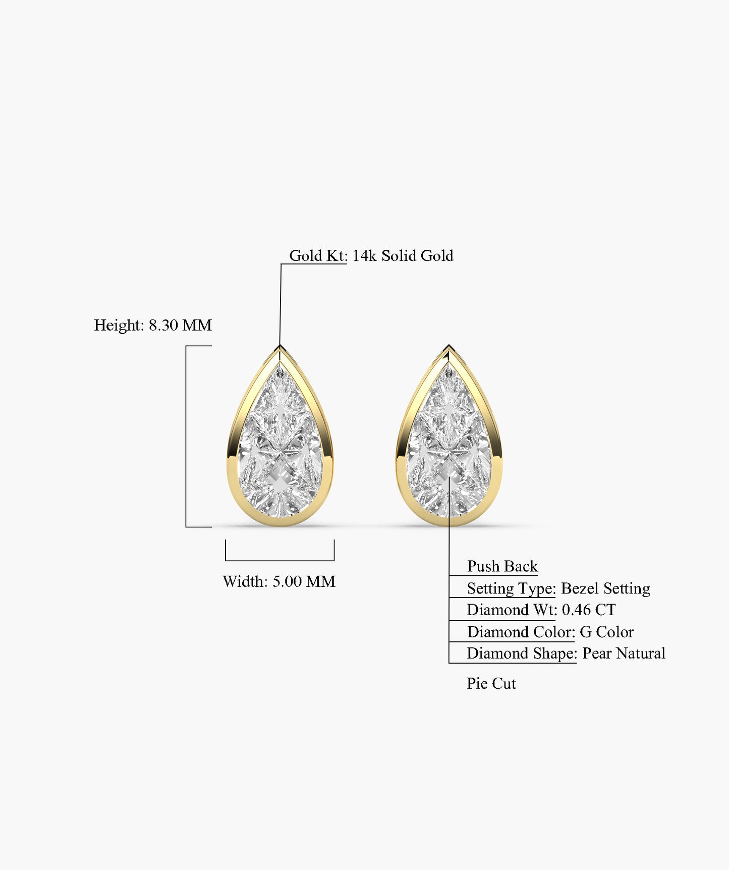 Sleek Bezel-Set Pear Diamond Studs