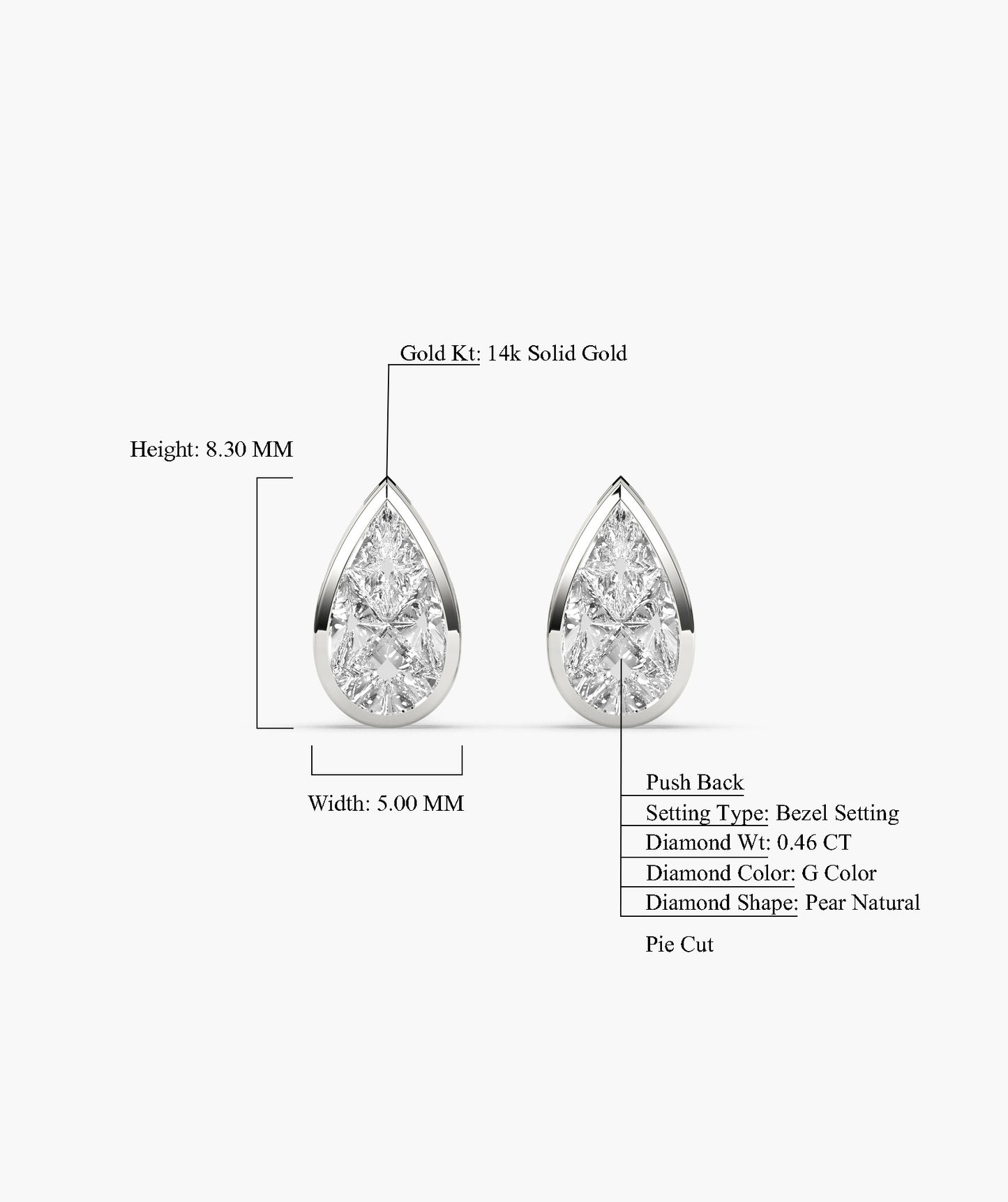 Sleek Bezel-Set Pear Diamond Studs