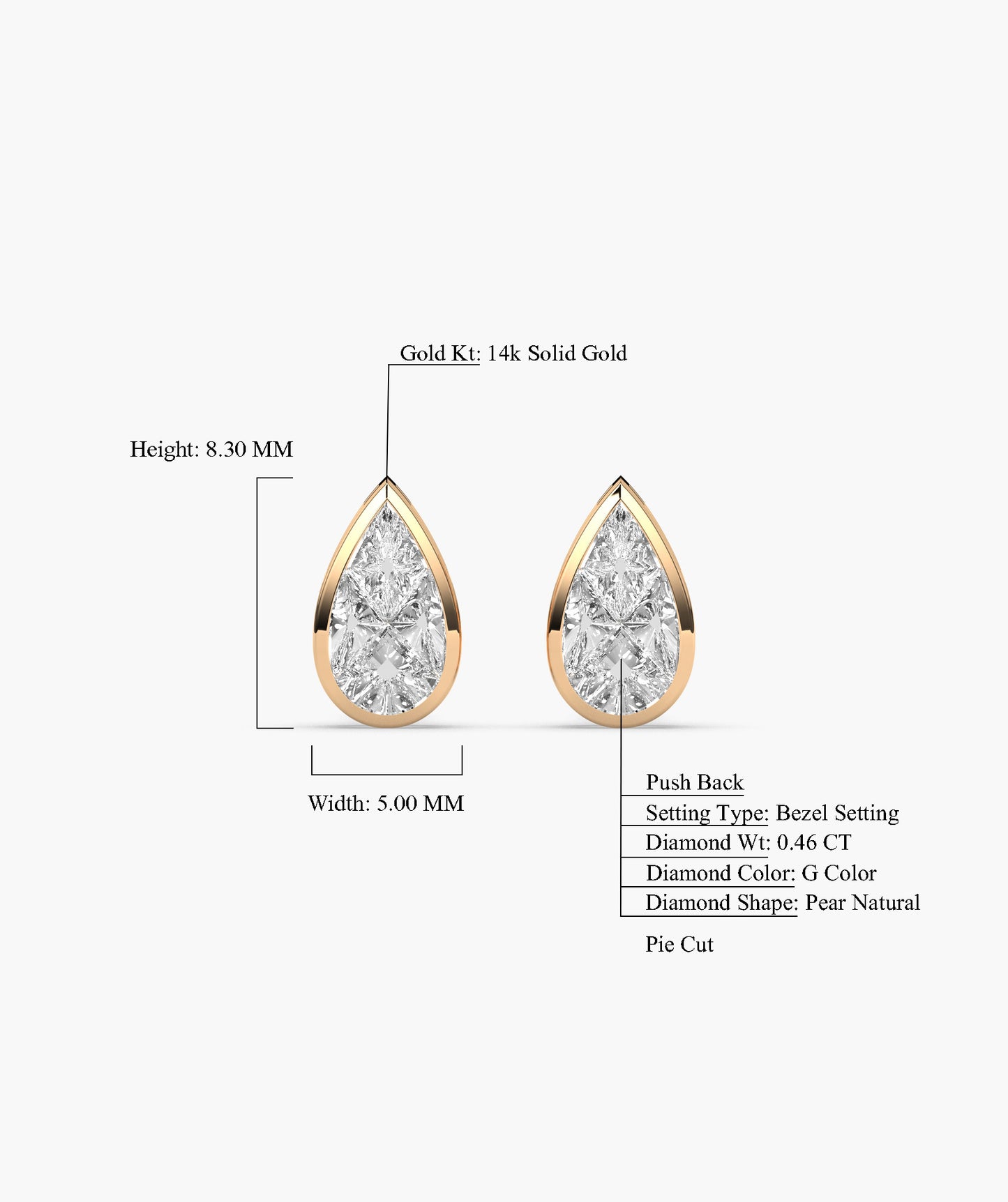Sleek Bezel-Set Pear Diamond Studs