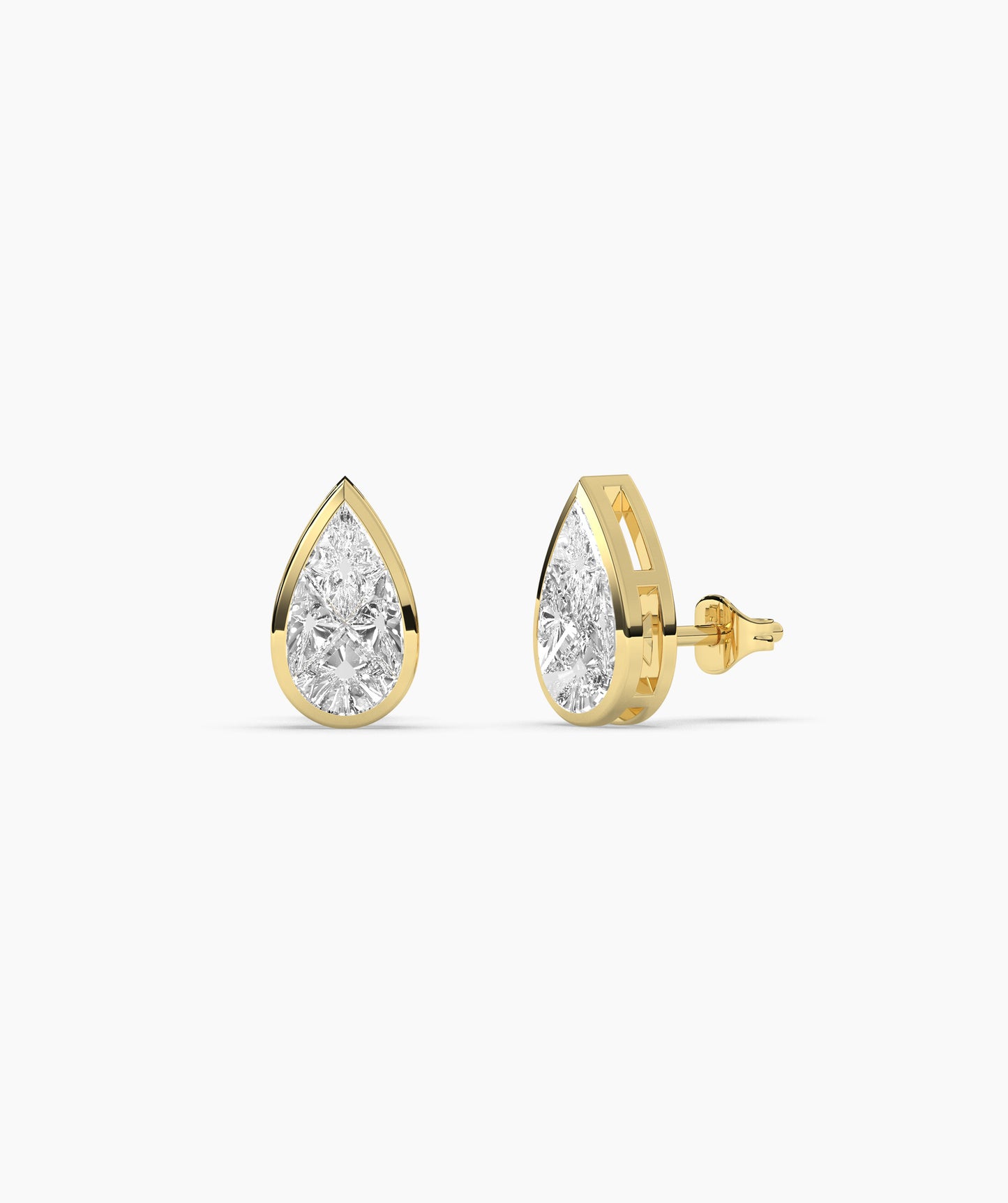 Sleek Bezel-Set Pear Diamond Studs