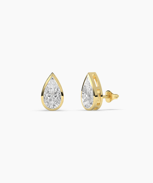 Sleek Bezel-Set Pear Diamond Studs