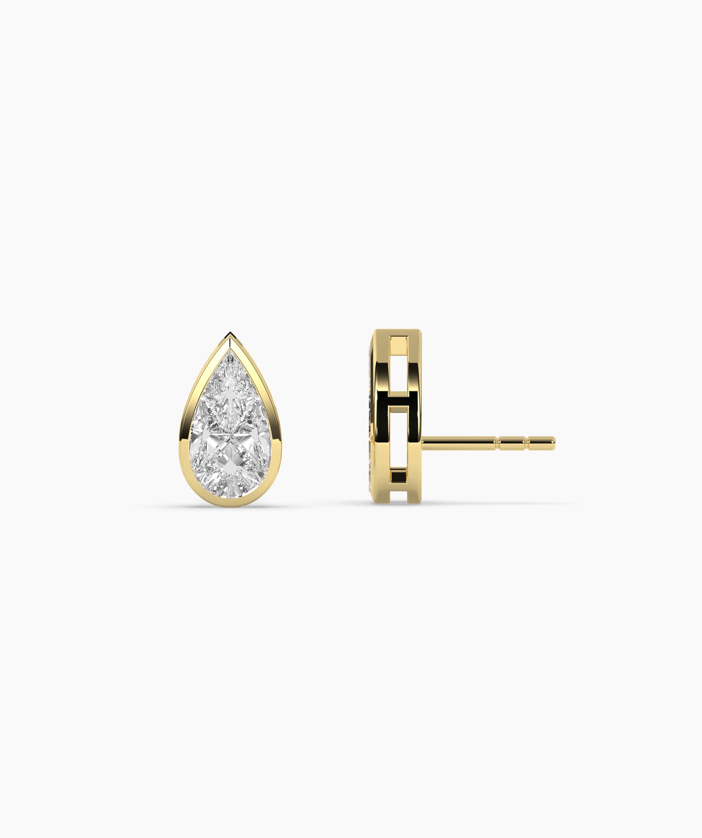 Sleek Bezel-Set Pear Diamond Studs