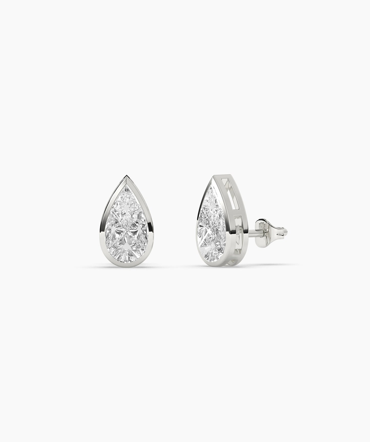 Sleek Bezel-Set Pear Diamond Studs