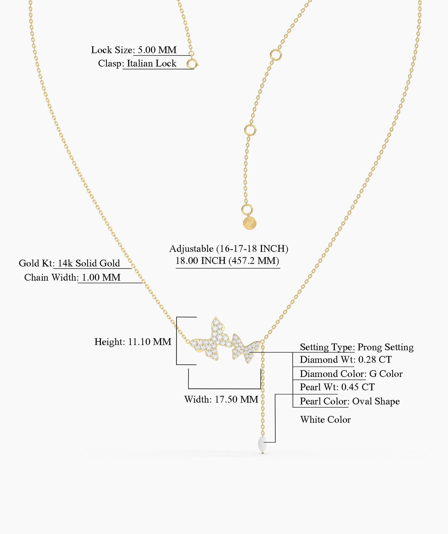 14K Gold Butterfly Lariat Necklace