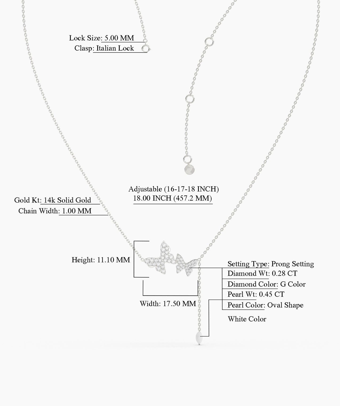 14K Gold Butterfly Lariat Necklace