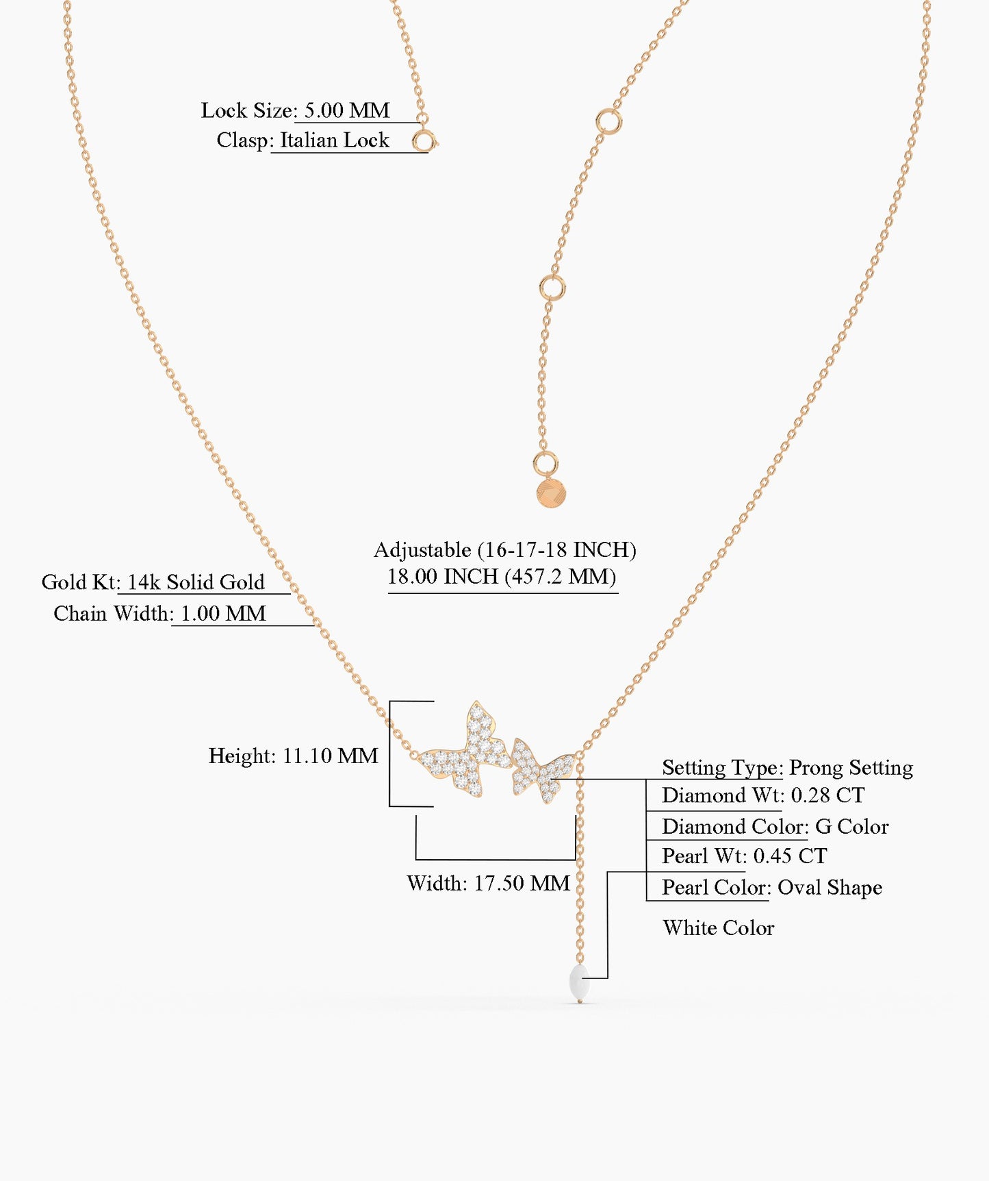 14K Gold Butterfly Lariat Necklace