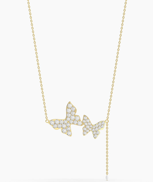 14K Gold Butterfly Lariat Necklace