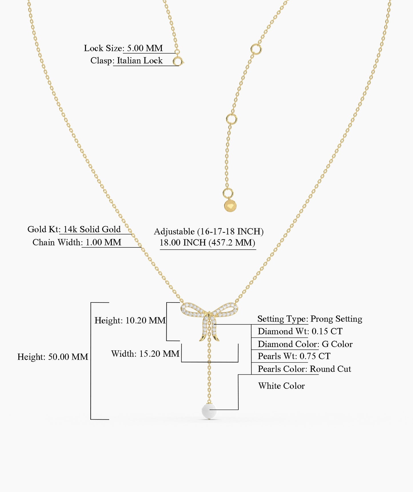Diamond Bow Necklace with Pearl Drop