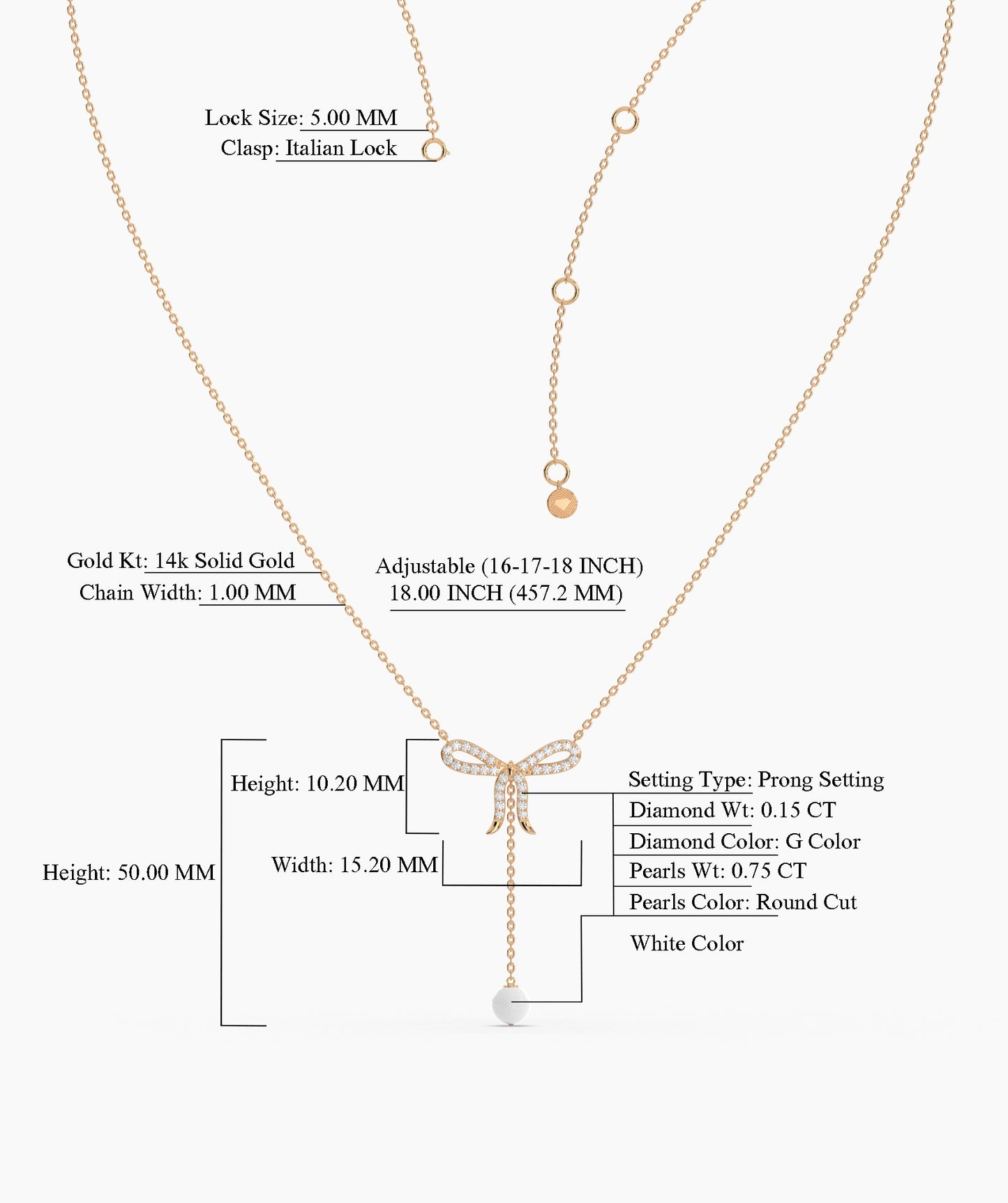 Diamond Bow Necklace with Pearl Drop