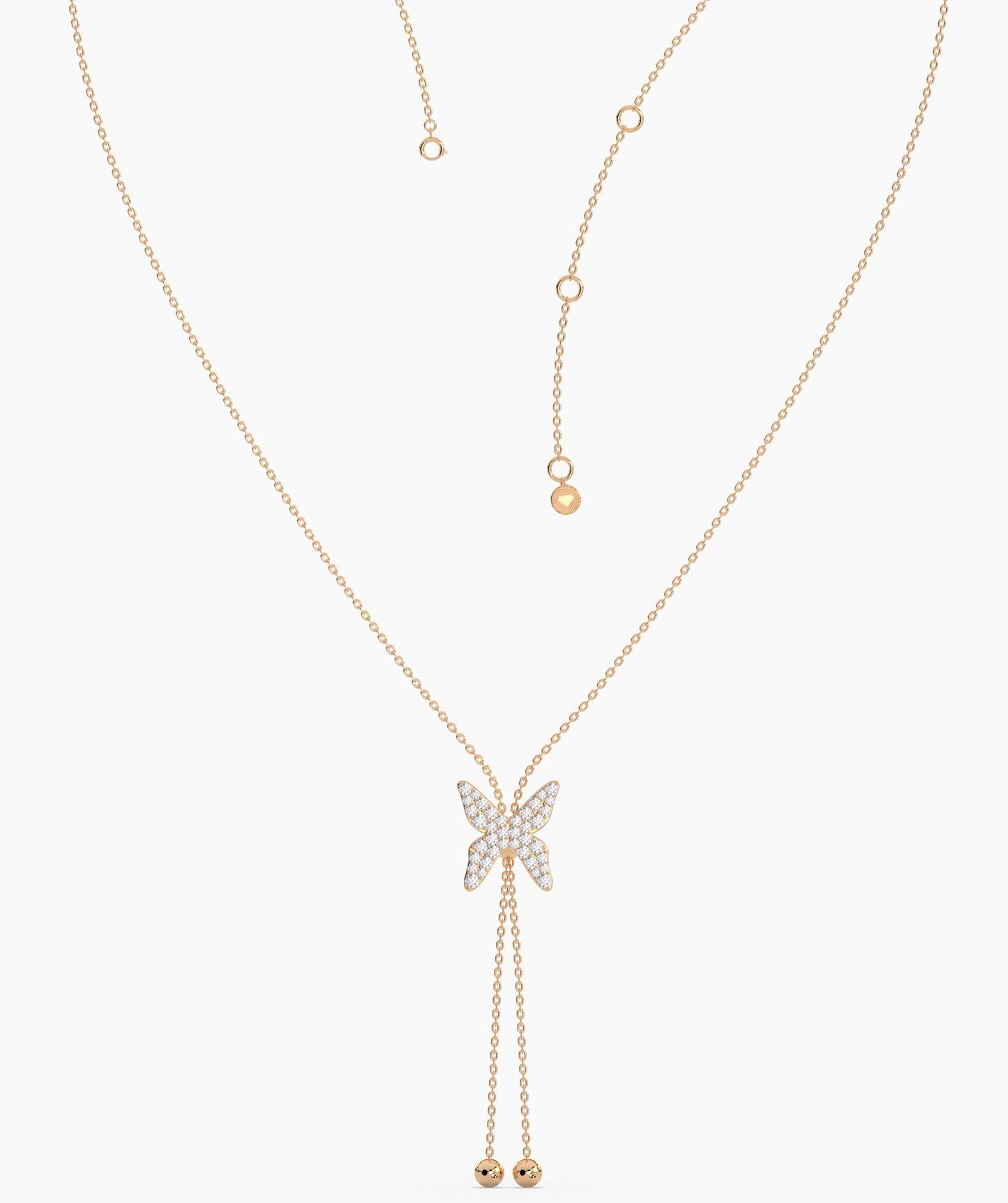 14K Gold Diamond Butterfly Lariat Necklace