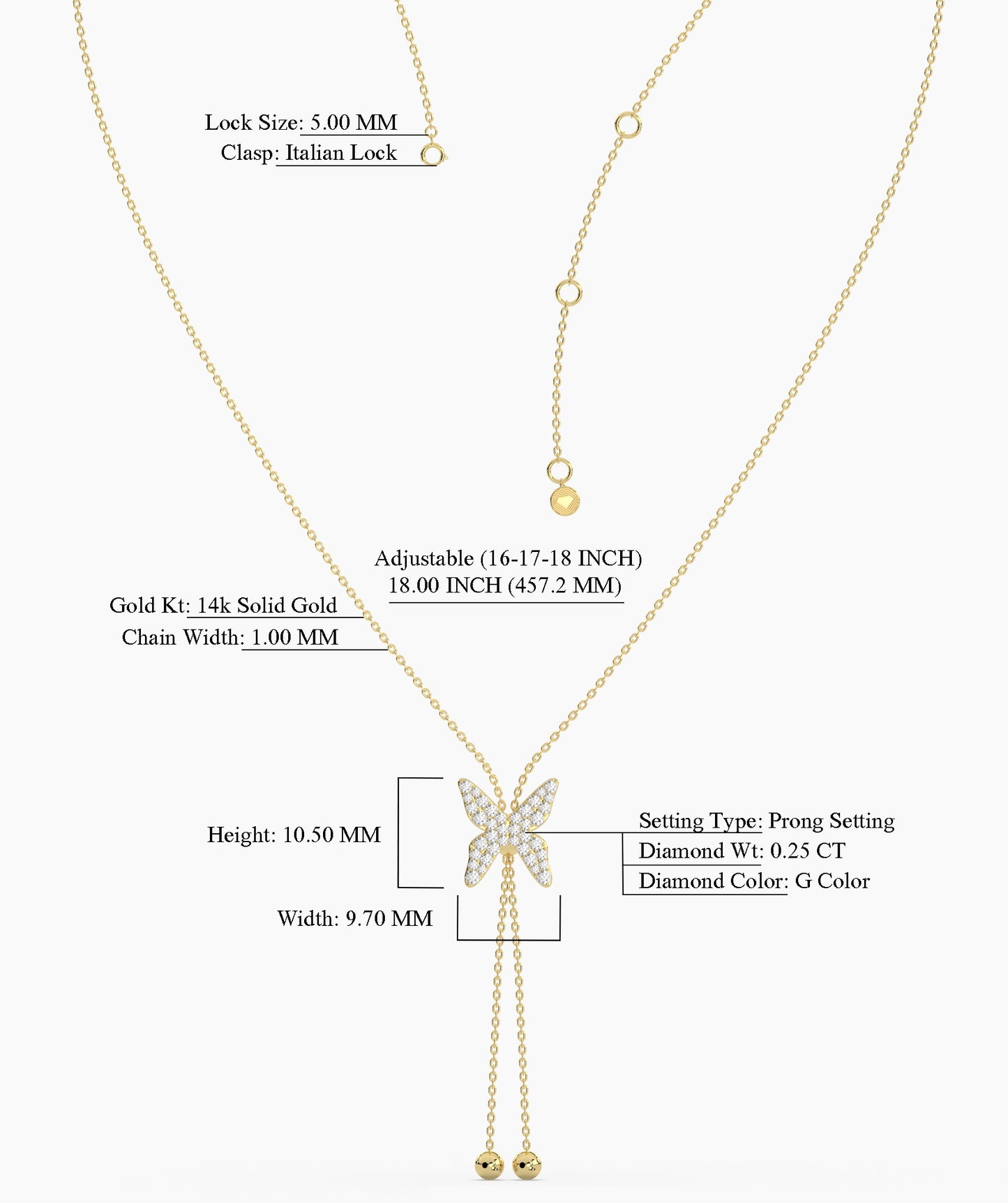 14K Gold Diamond Butterfly Lariat Necklace