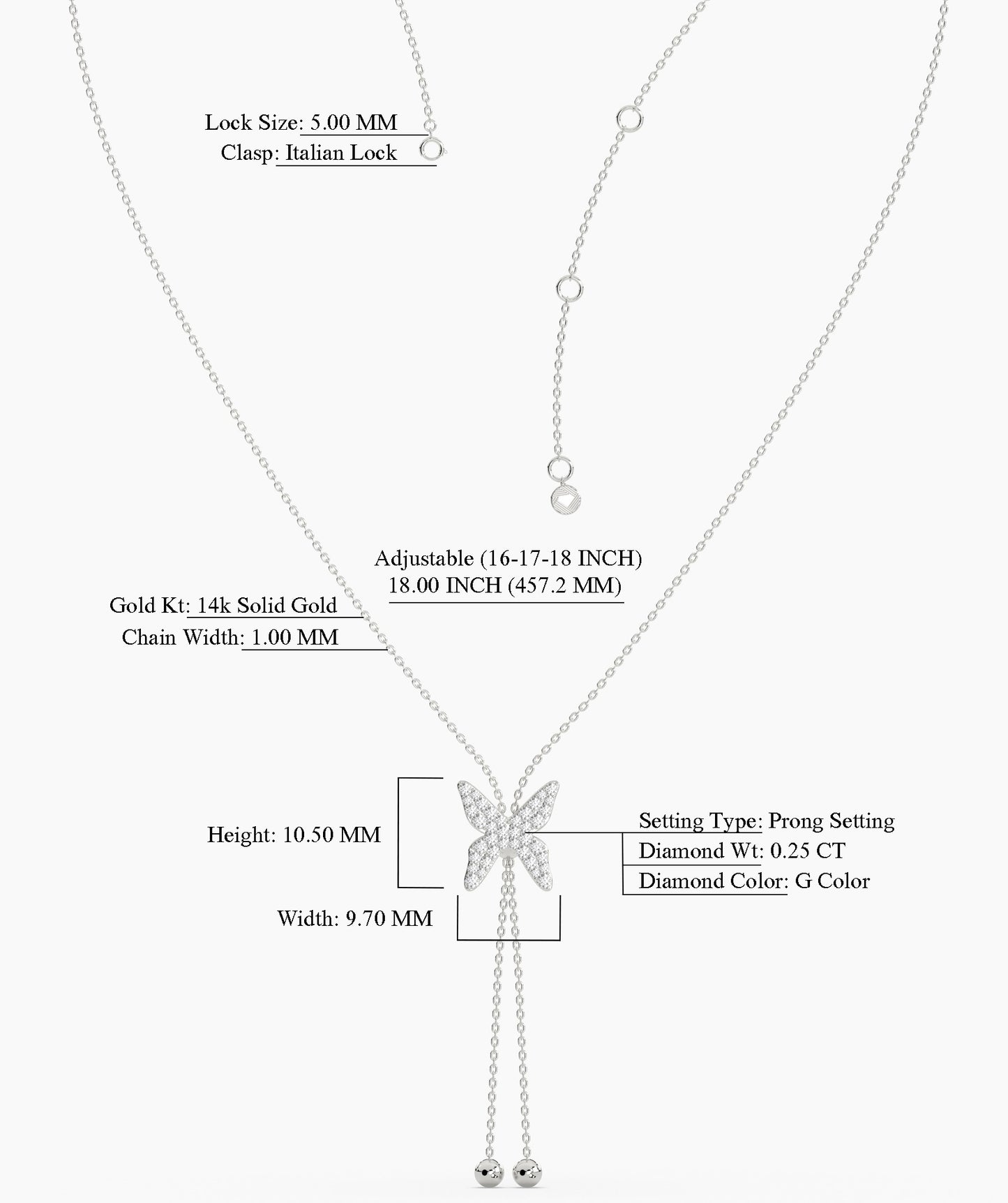 14K Gold Diamond Butterfly Lariat Necklace