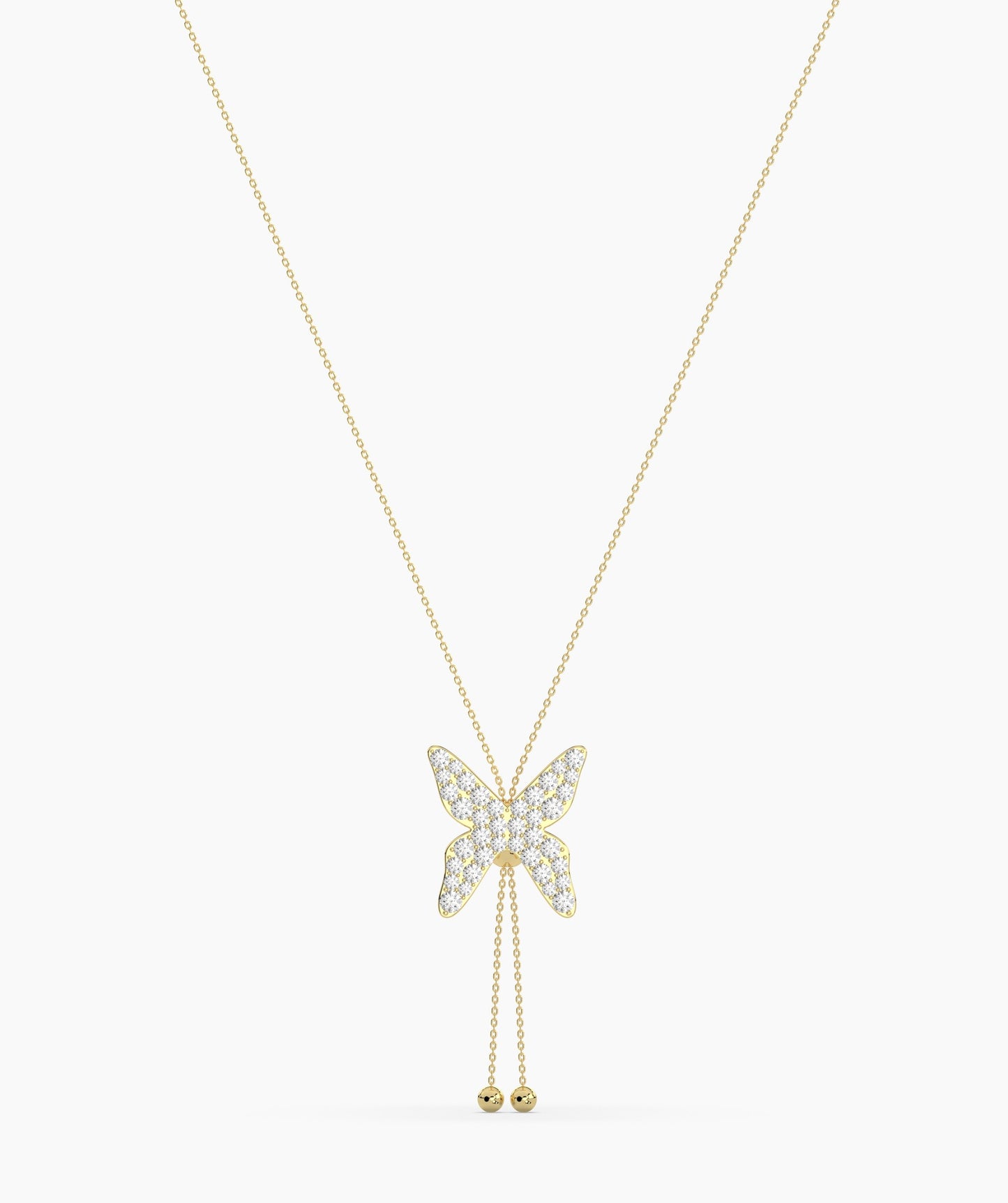 14K Gold Diamond Butterfly Lariat Necklace