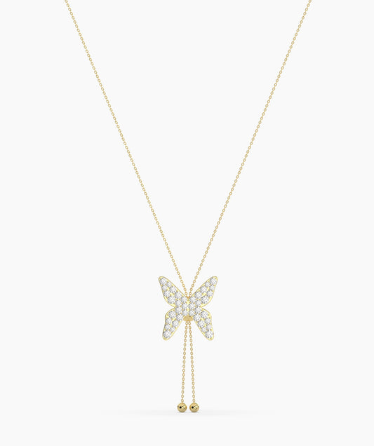 14K Gold Diamond Butterfly Lariat Necklace