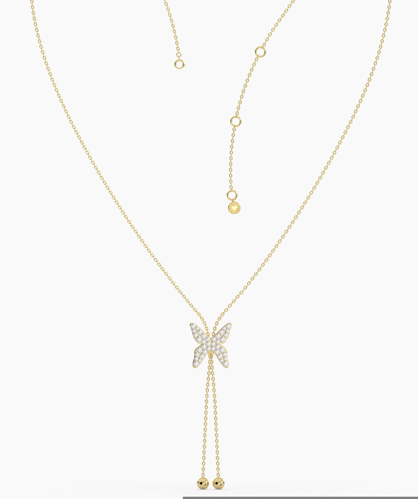 14K Gold Diamond Butterfly Lariat Necklace