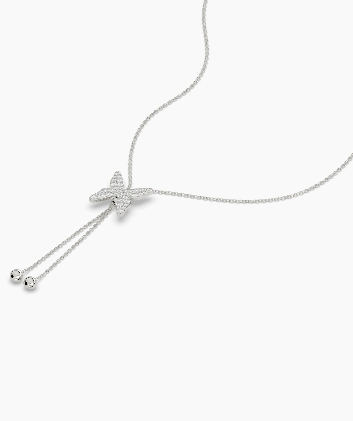 14K Gold Diamond Butterfly Lariat Necklace