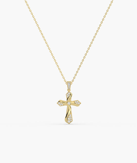 Twisting Light Diamond Cross Necklace