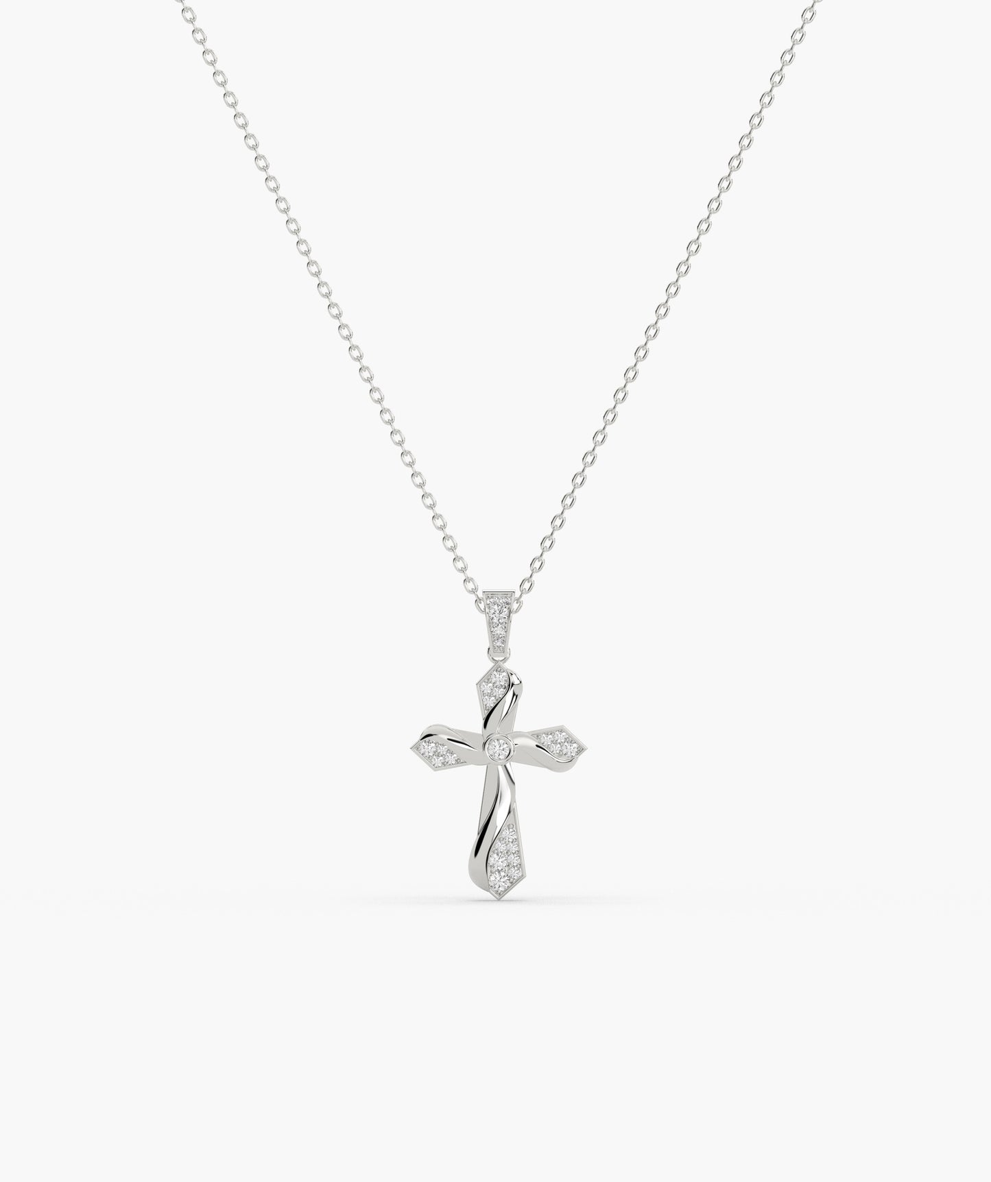 Twisting Light Diamond Cross Necklace