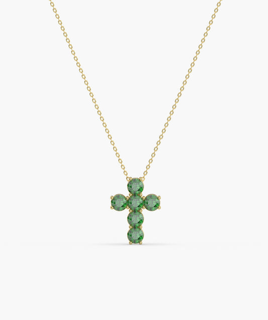 Emerald Cross 14K Gold Necklace
