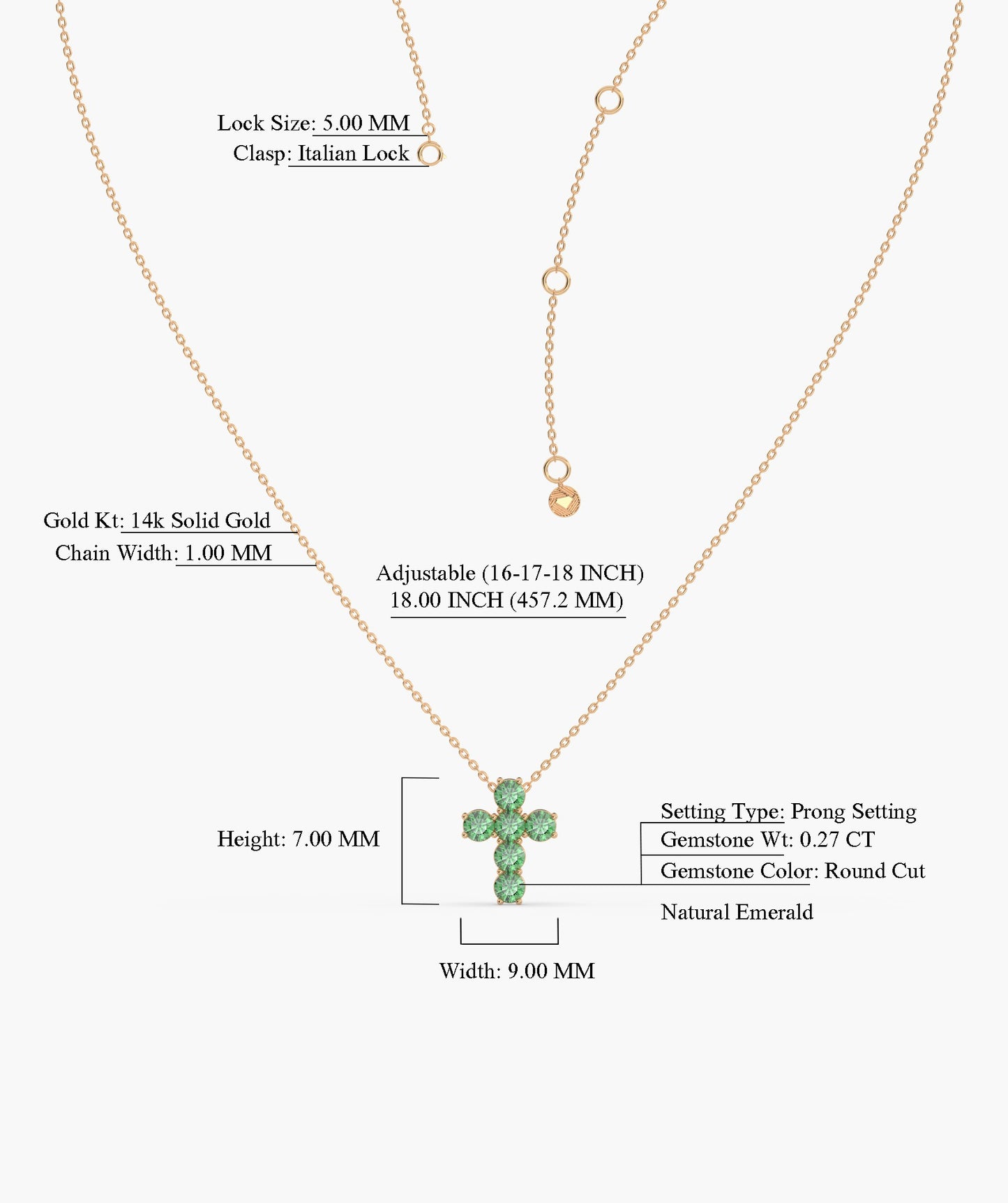 Emerald Cross 14K Gold Necklace