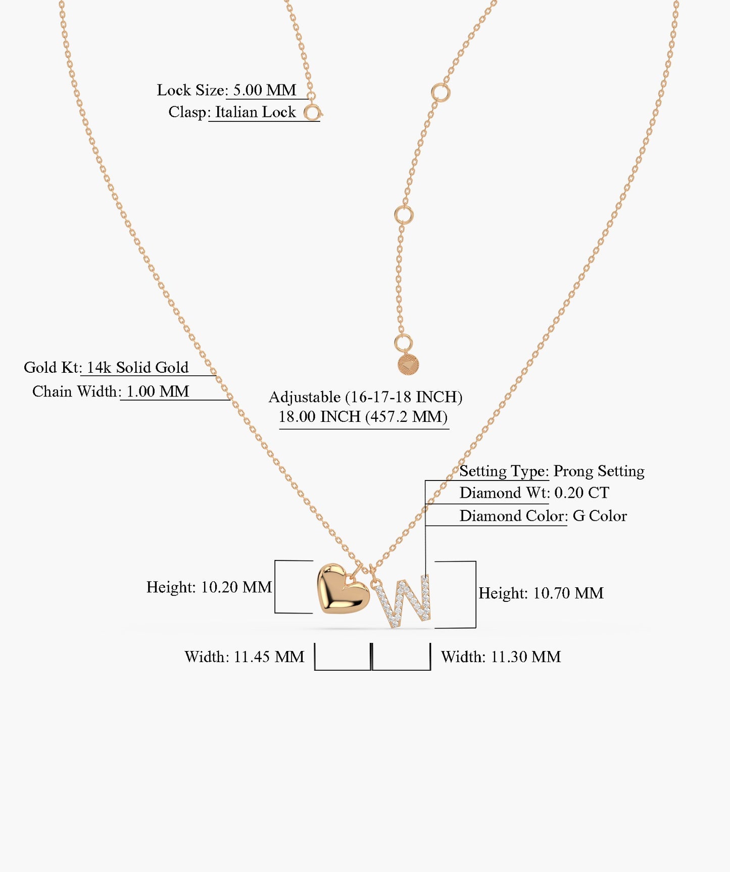 Love and Initial 'W' Diamond Necklace