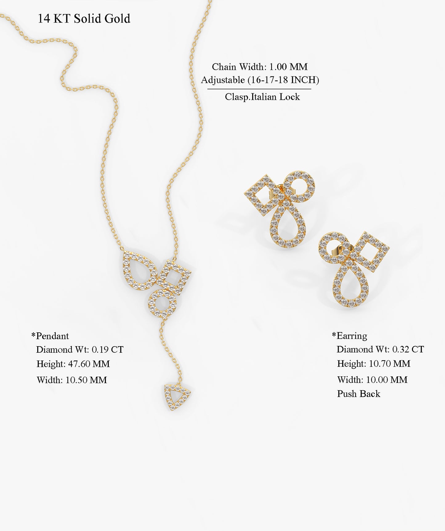 14K Gold Geometric Diamond Jewelry Set
