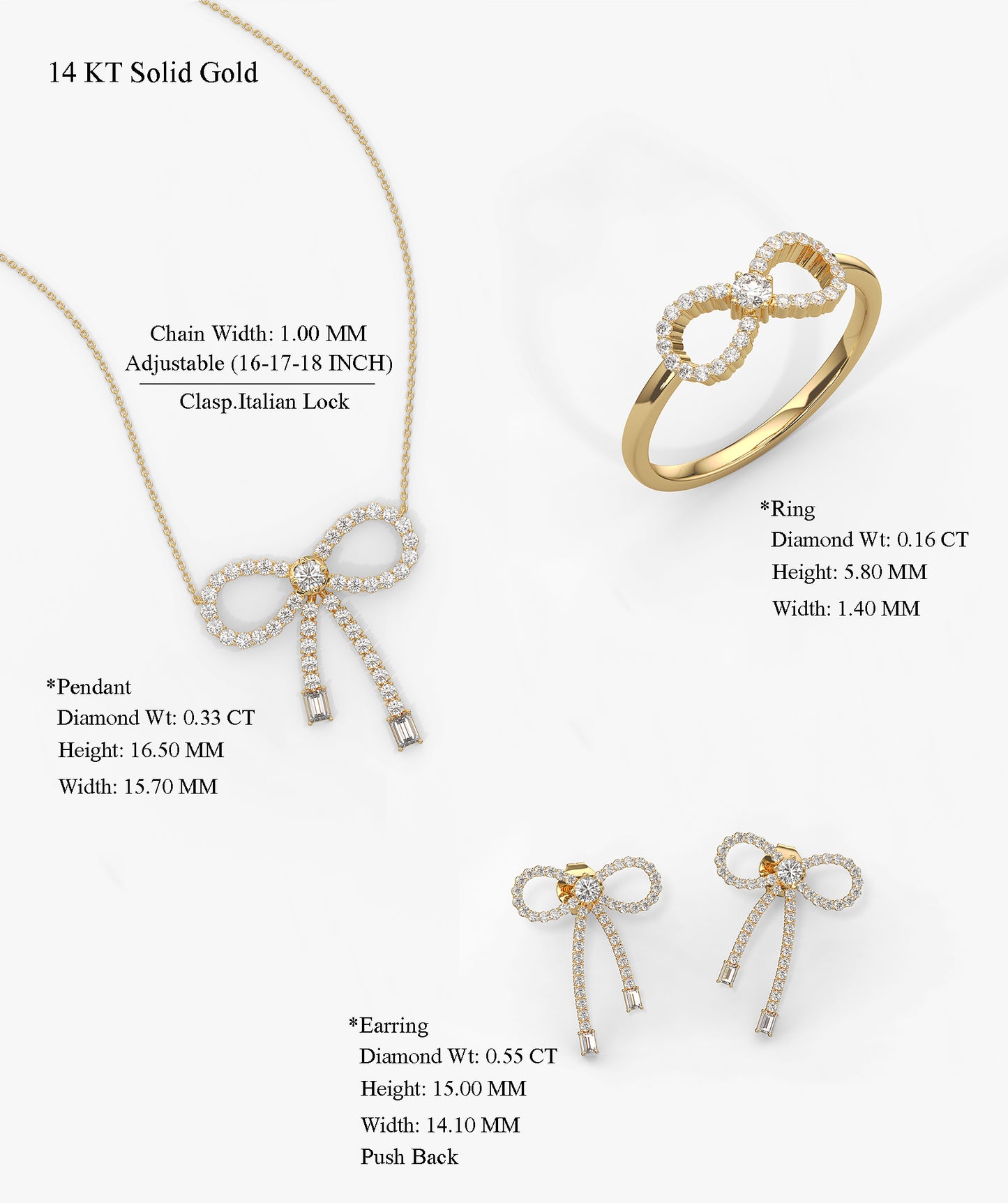 Minimalist 14K Gold Diamond Bow Set